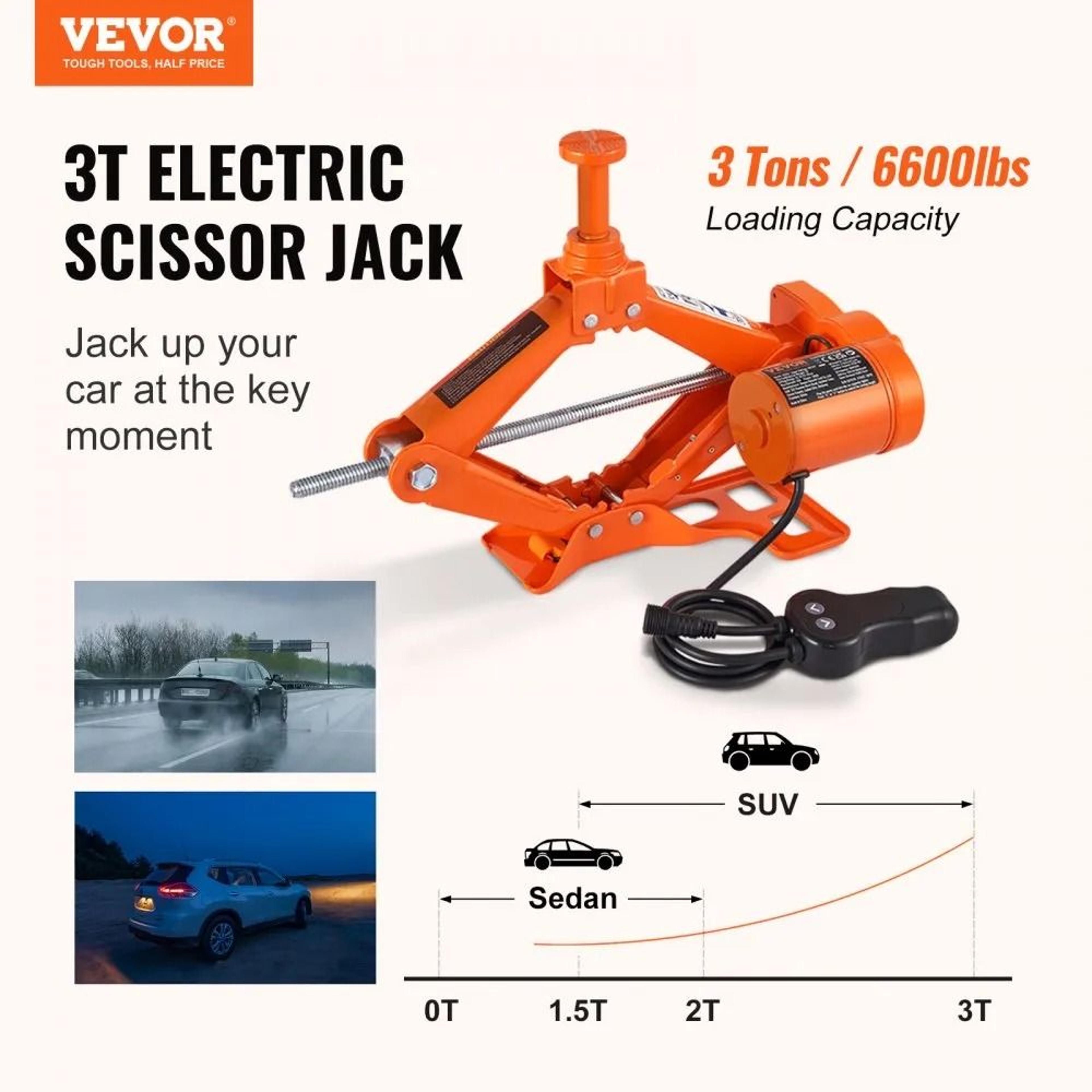 VEVOR 3 Ton Electric Car Jack Kit With Remote Control For SUV Sedan  Truck Tire Changes 3