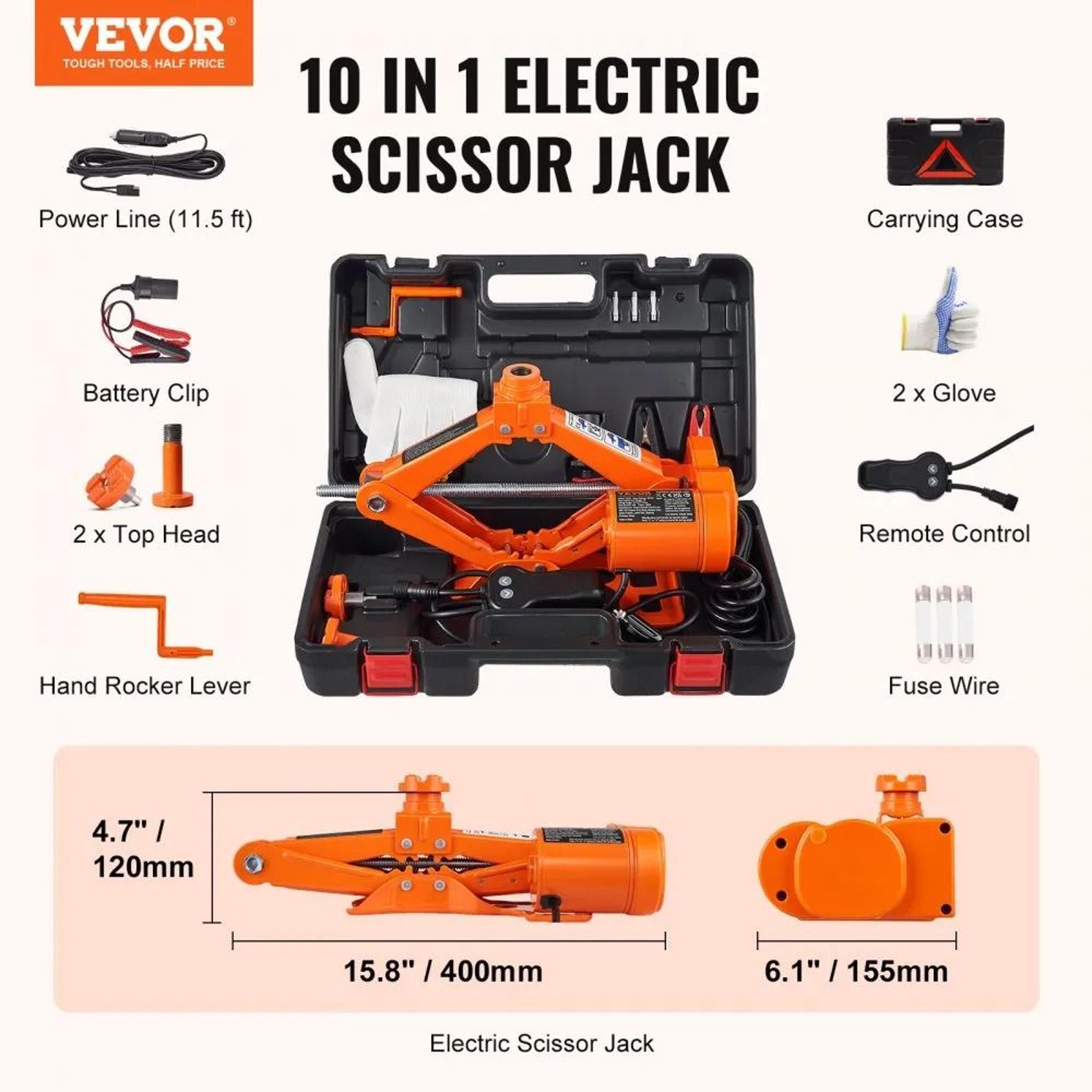 VEVOR 3 Ton Electric Car Jack Kit With Remote Control For SUV Sedan  Truck Tire Changes 4