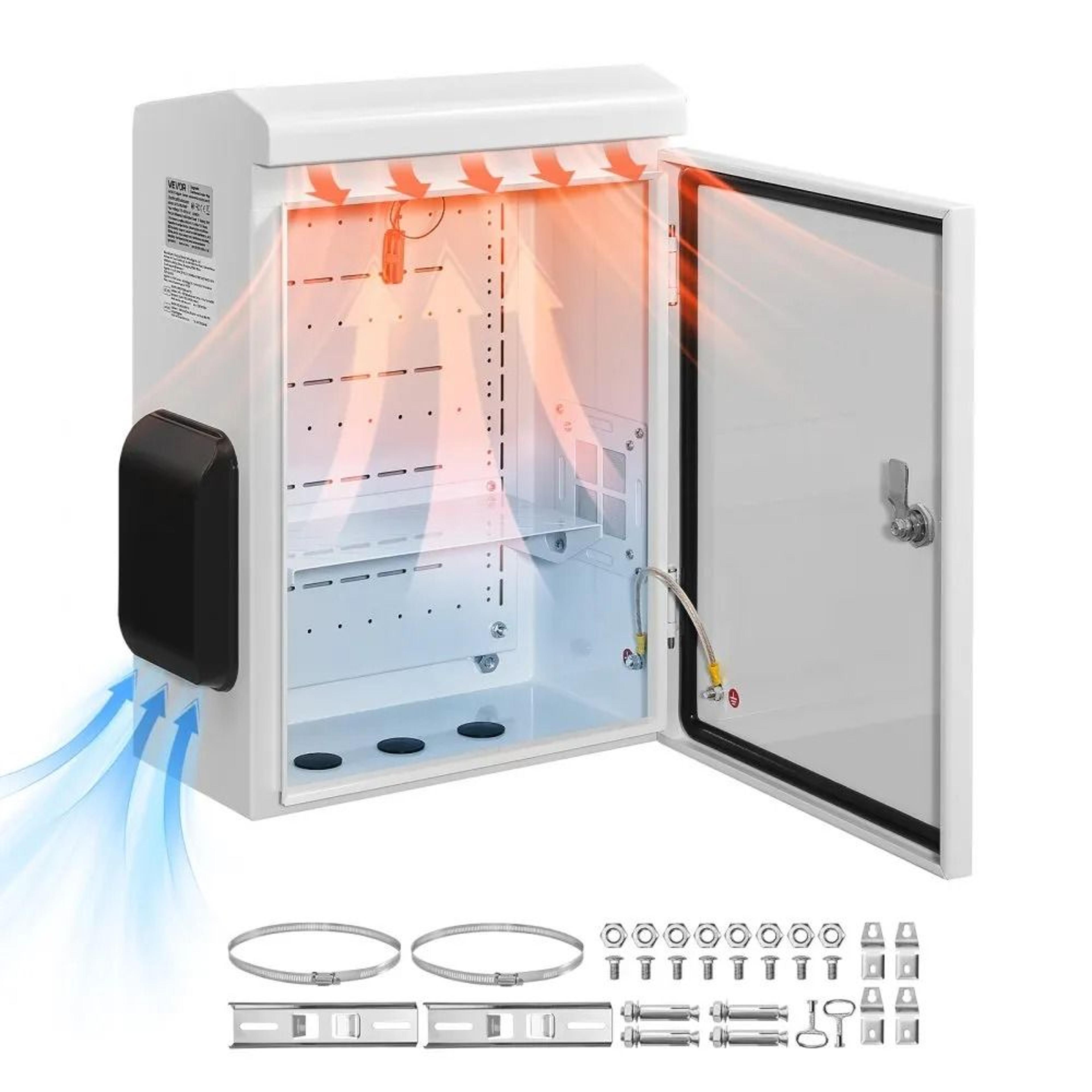heavy duty outdoor electrical enclosure box with thermostat & fan, ip65 waterproof