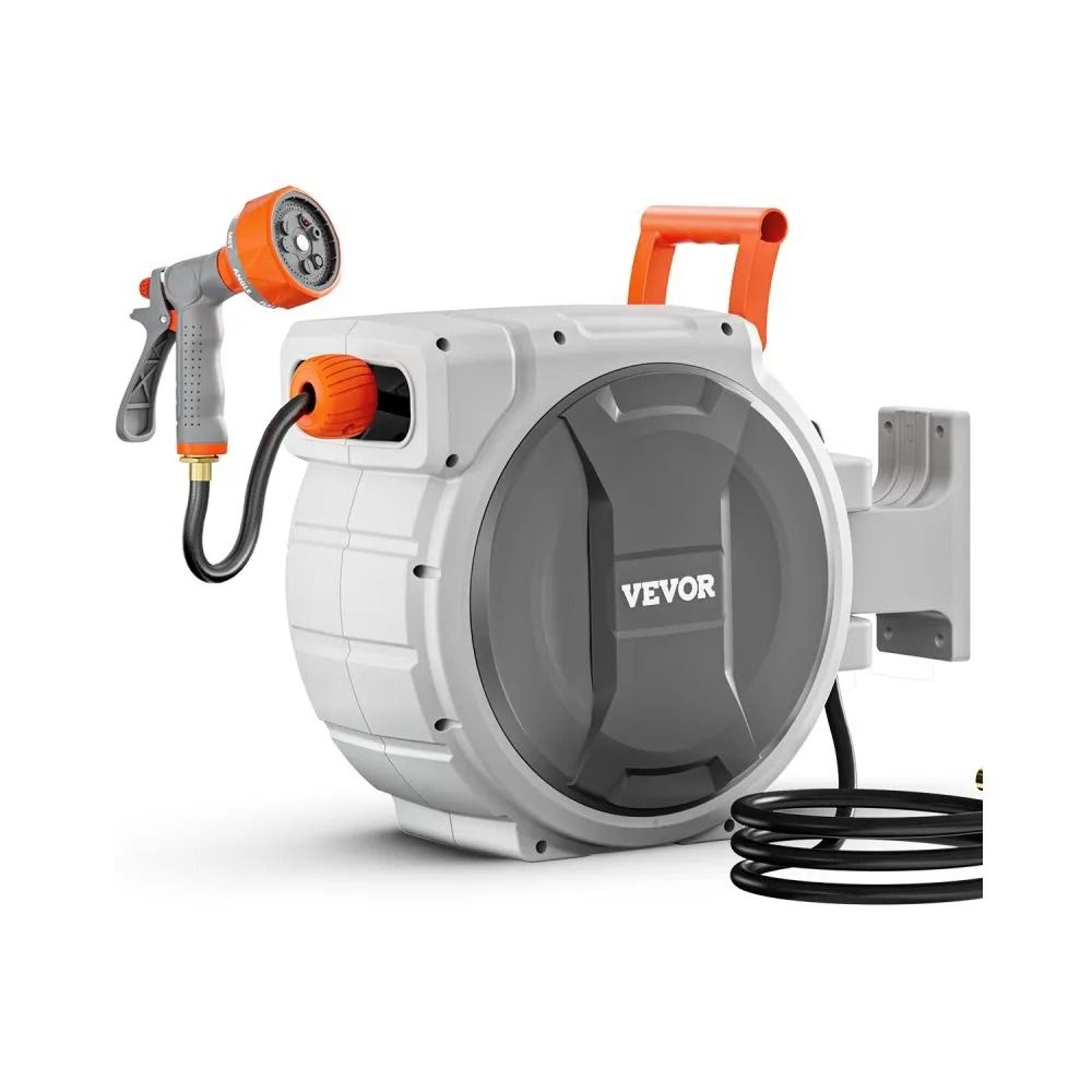 84ft retractable garden hose reel wall mounted with 9 spray nozzle & slow return system