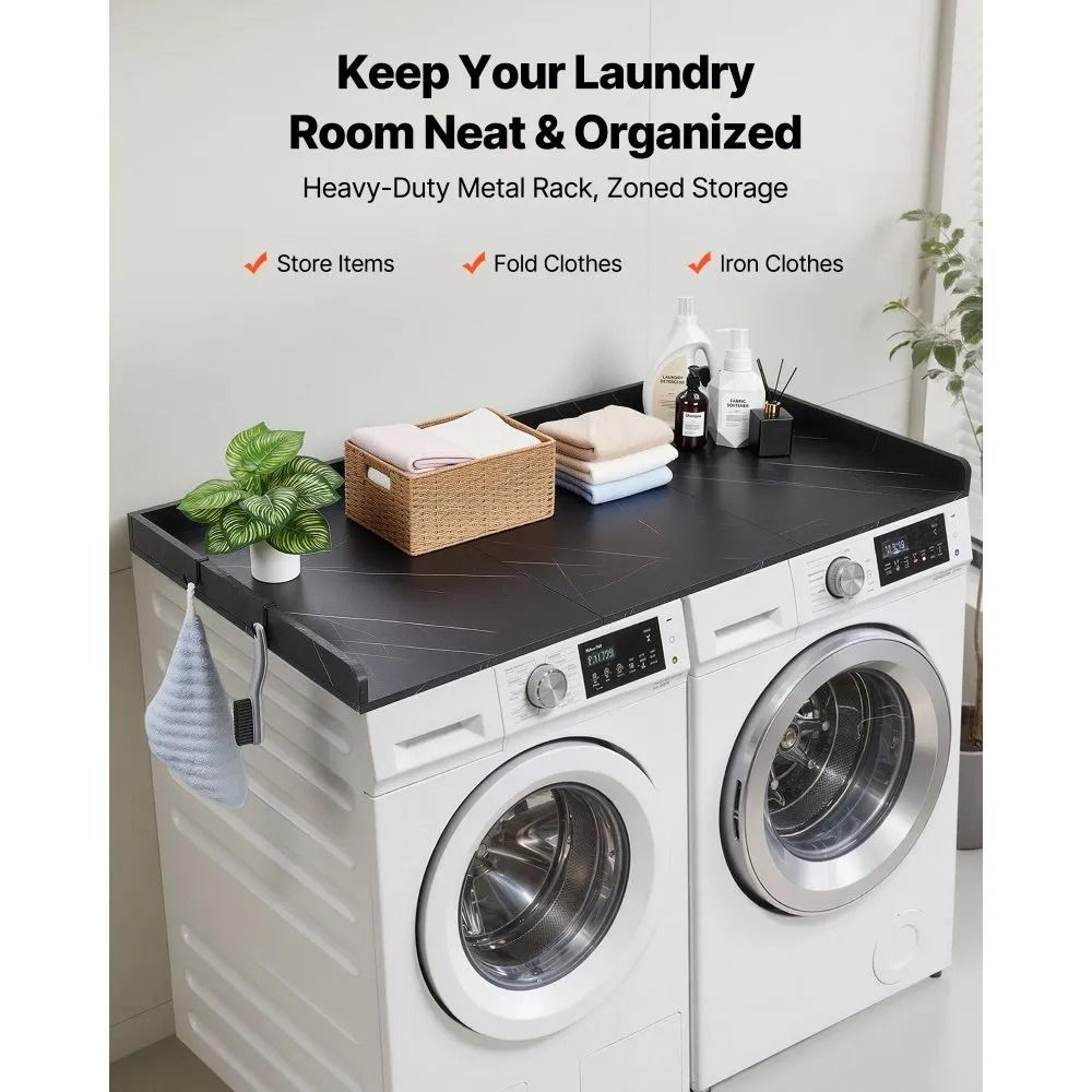 Marble Washer Dryer Countertop With Hooks  Edge 54 Inch Laundry Organizer Topper 1