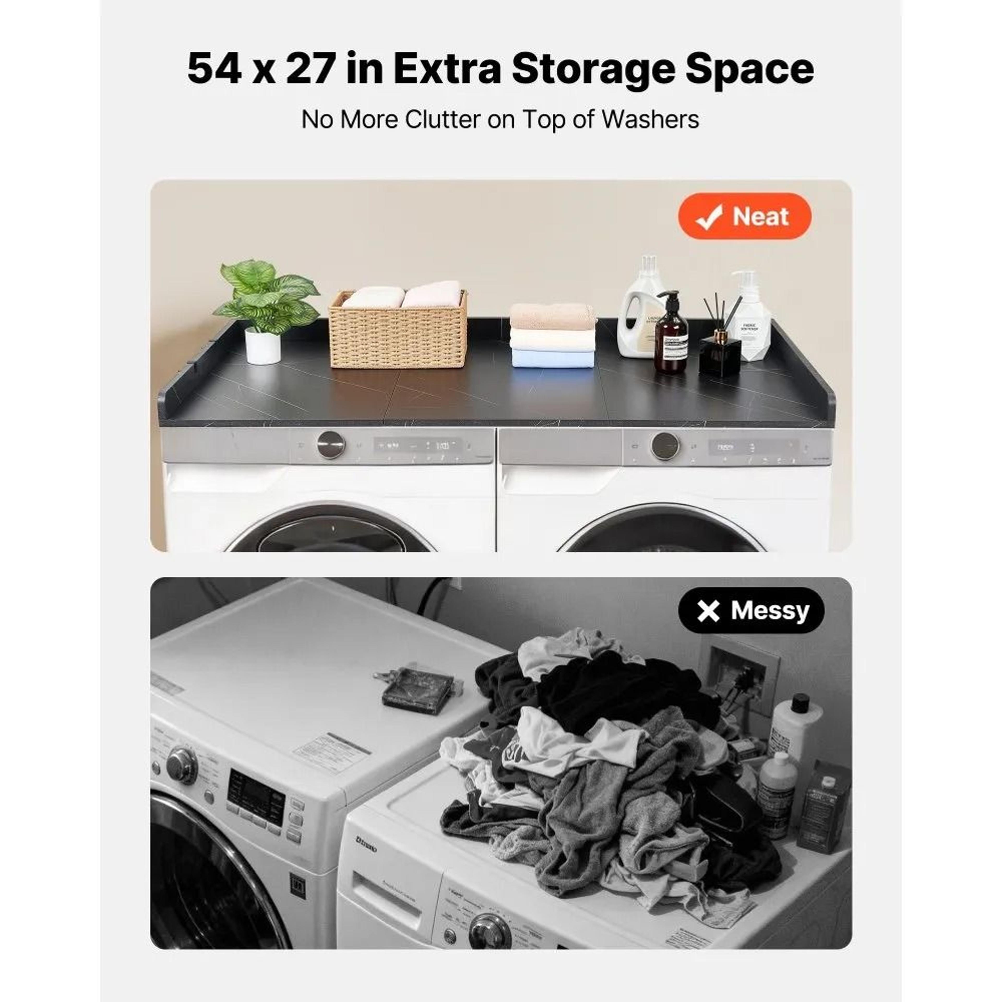 Marble Washer Dryer Countertop With Hooks  Edge 54 Inch Laundry Organizer Topper 2