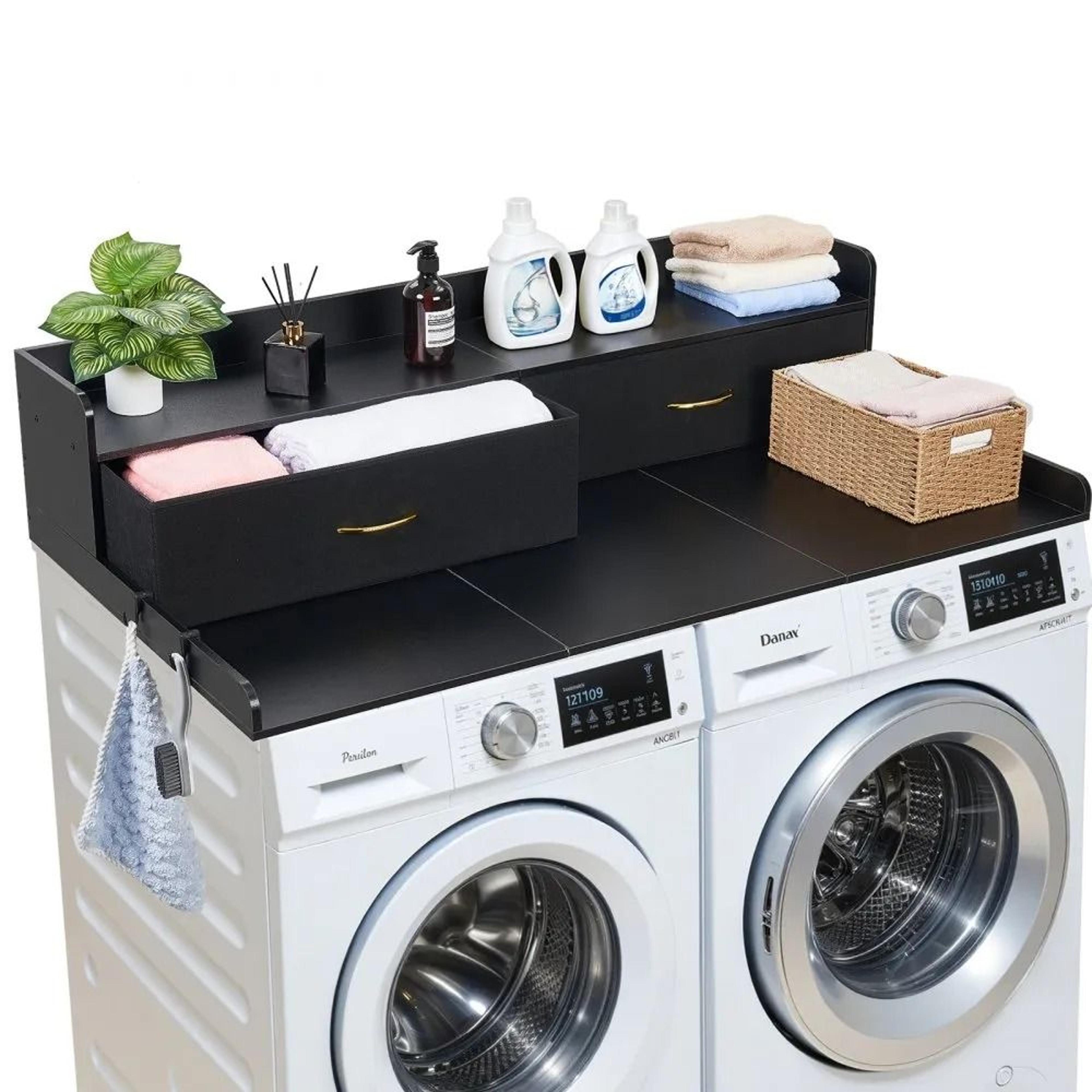 Washer Dryer Countertop With Storage Shelf  Drawers For Laundry Room Organization 7