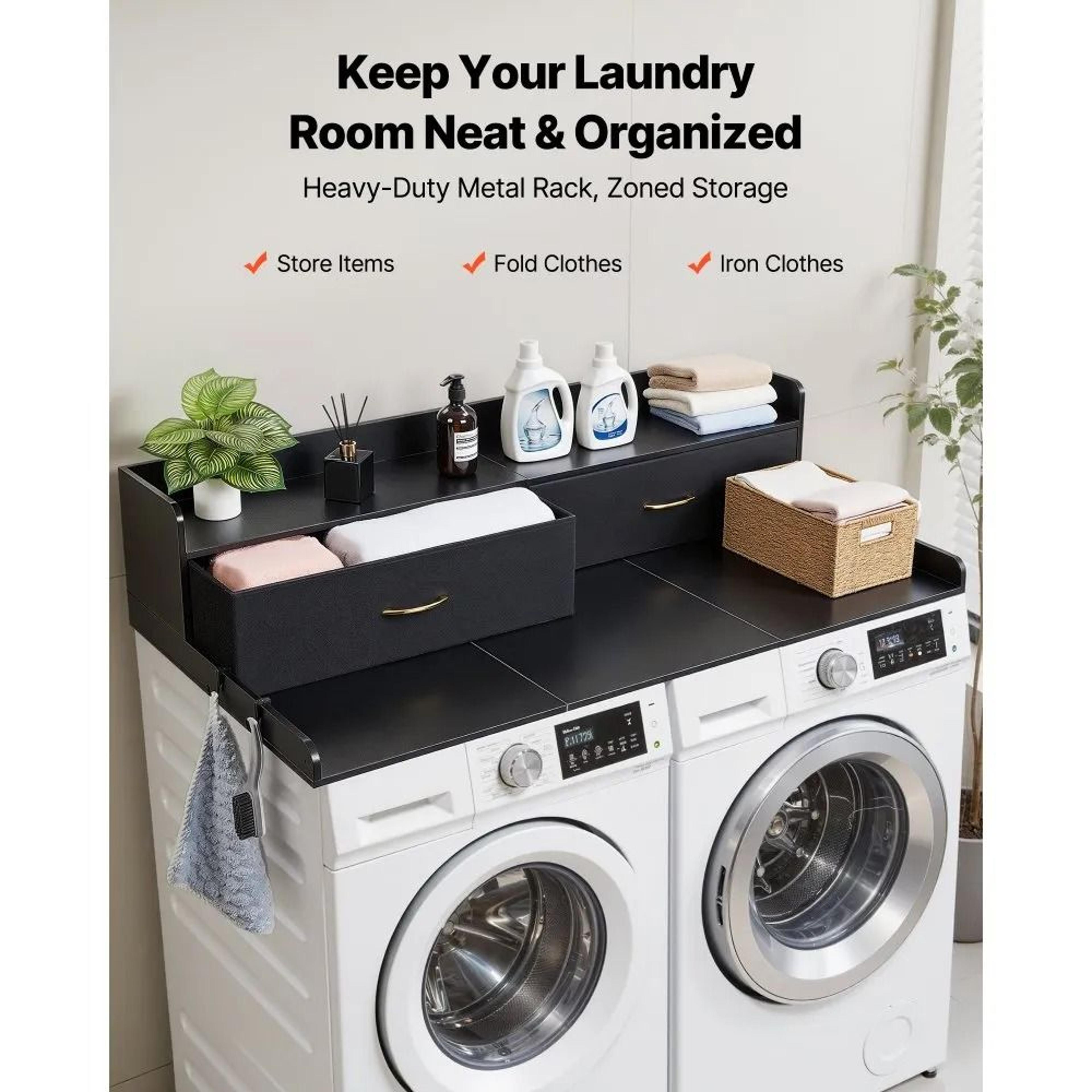 Washer Dryer Countertop With Storage Shelf  Drawers For Laundry Room Organization 1