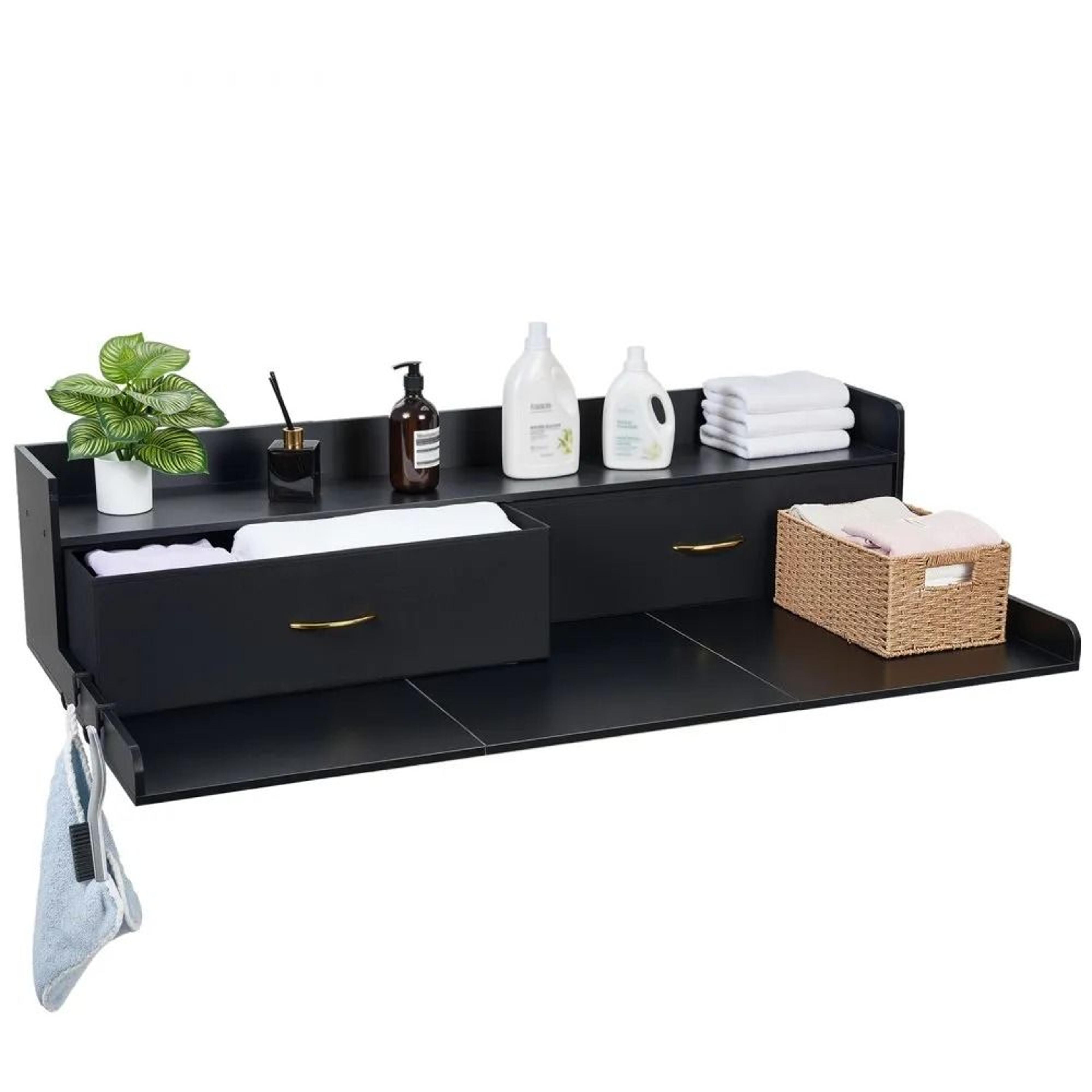 Washer Dryer Countertop With Storage Shelf  Drawers For Laundry Room Organization 9