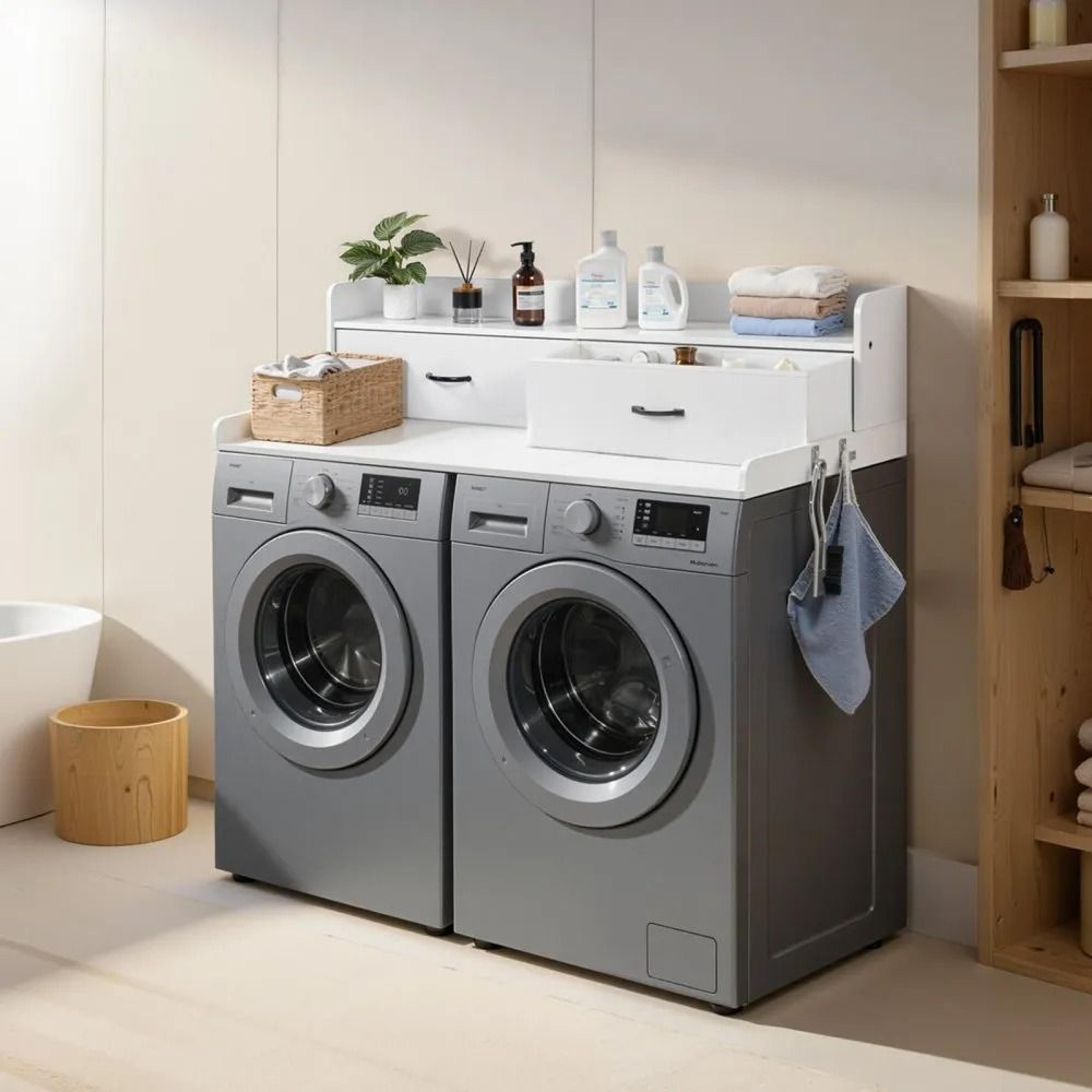 Laundry Countertop Organizer With Shelf  Drawers For Washer Dryer Storage 5