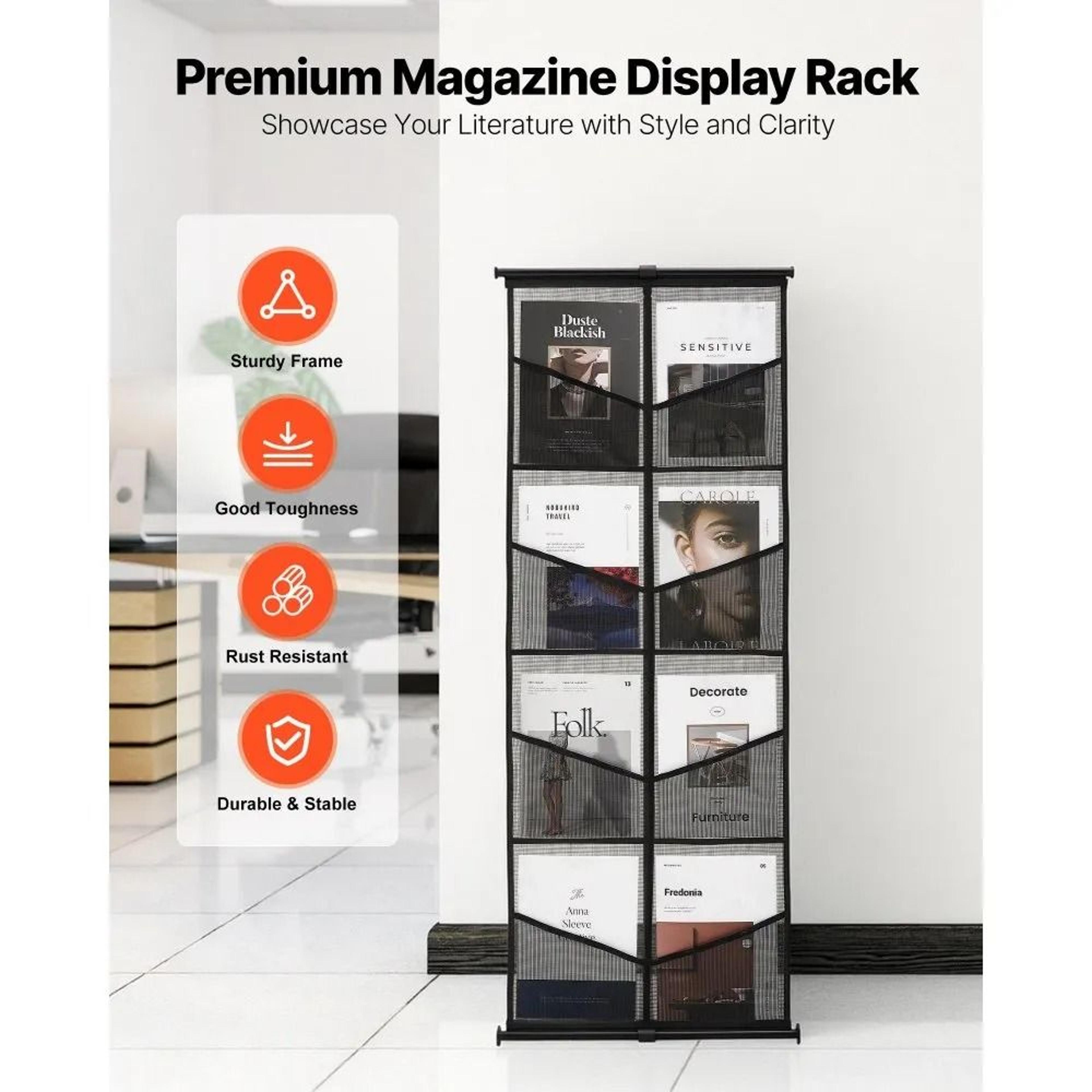 Brochure Display Stand 4Tier Portable Literature Display Rack With 8 Mesh Pockets 2