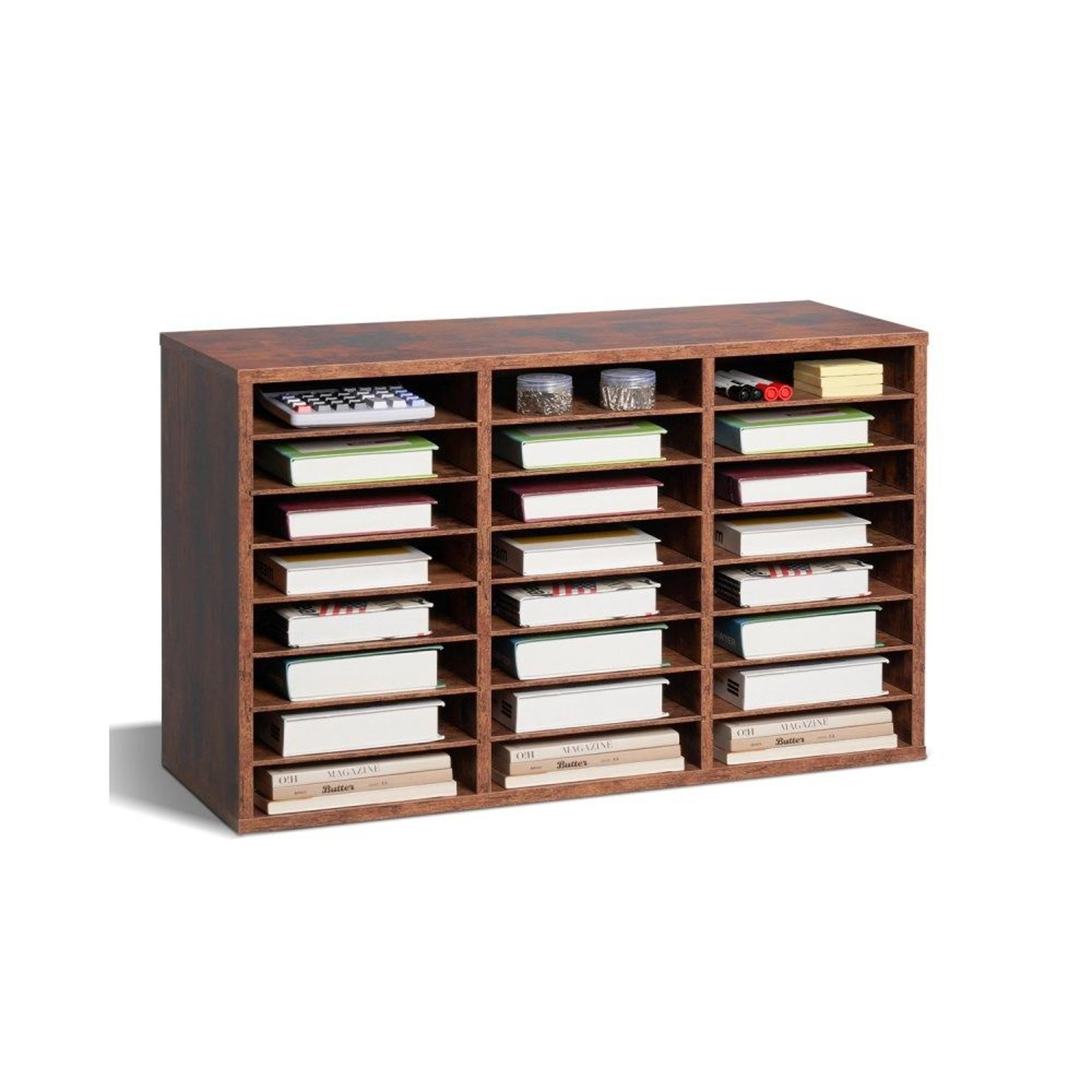 24-compartment wooden literature organizer with removable shelves office mailbox sorter