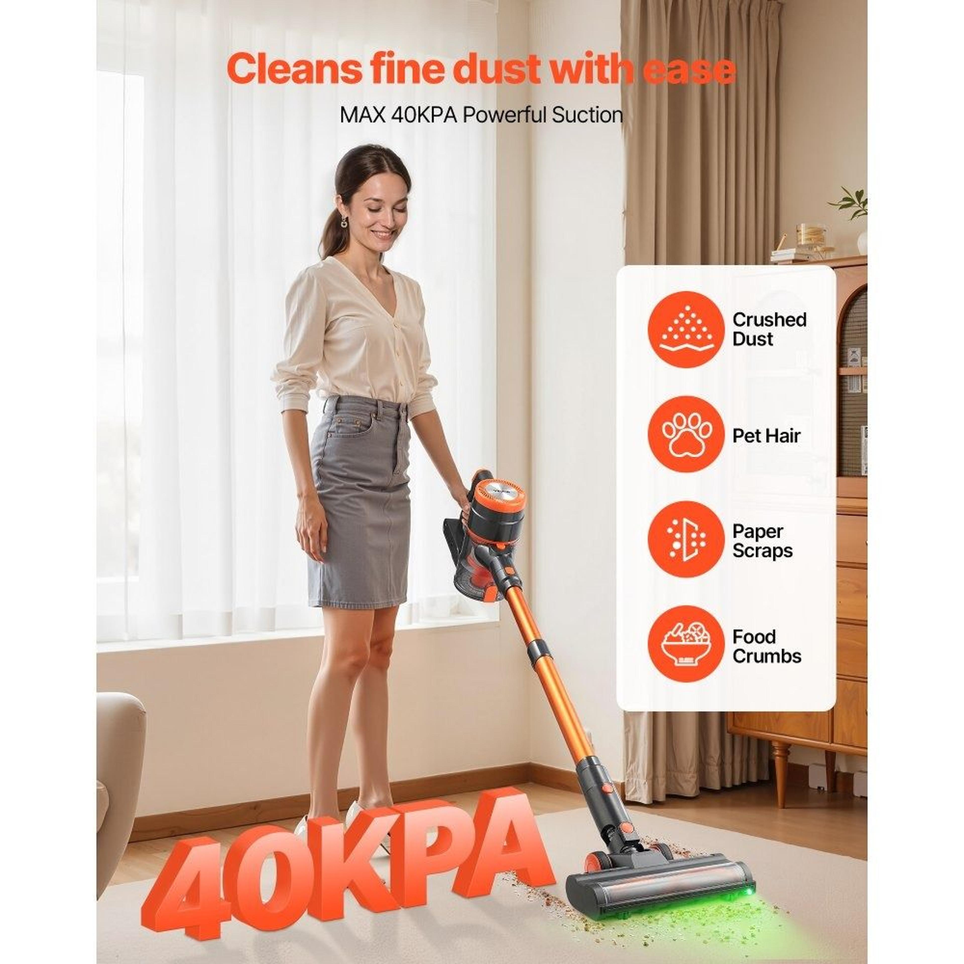 Cordless Vacuum Cleaner 40KPA Suction AntiTangle Stick Vacuum For Pet Hair  Hard Floors 1