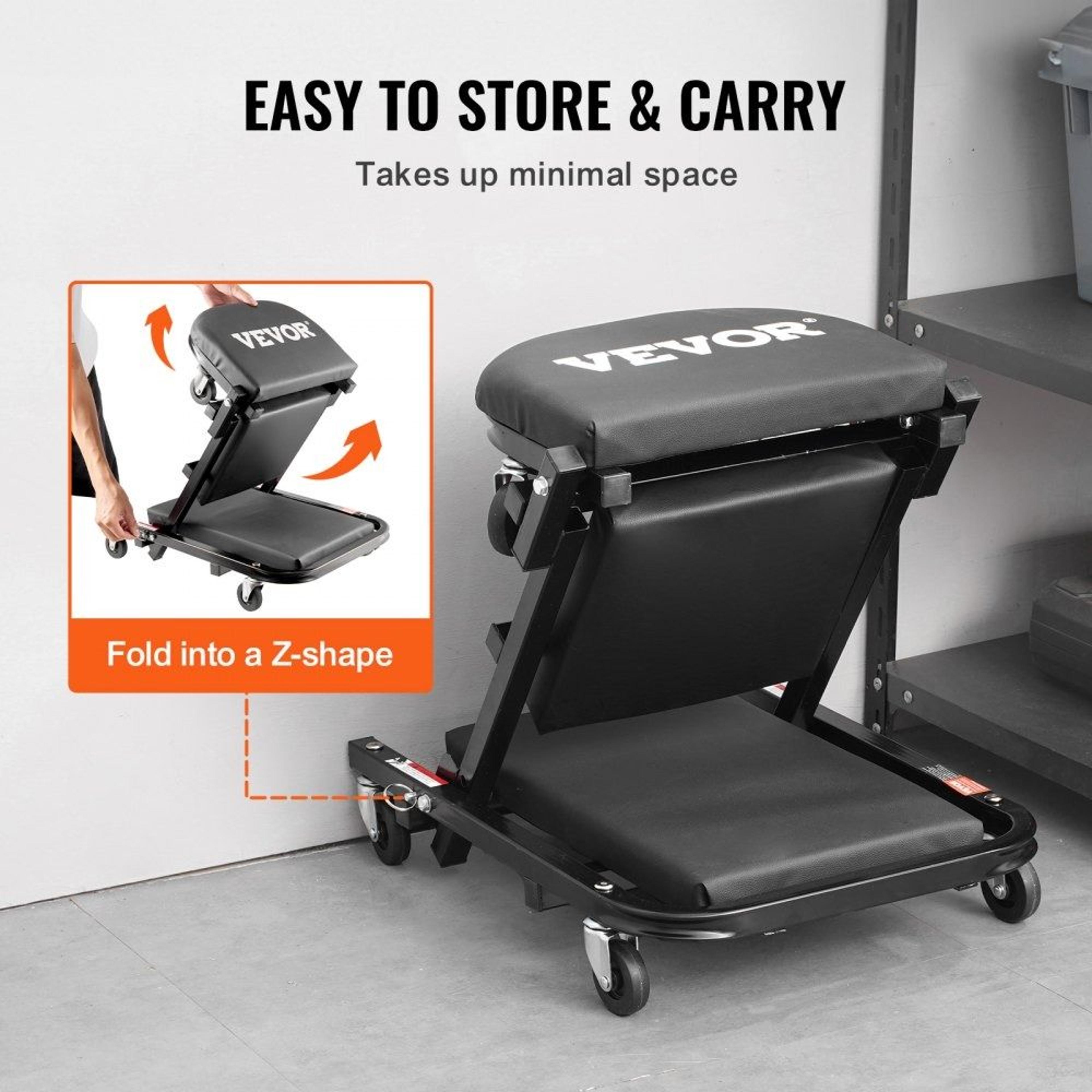 Premium Foldable Z Garage Creeper Seat Heavy Duty Mechanic Creeper Stool 6