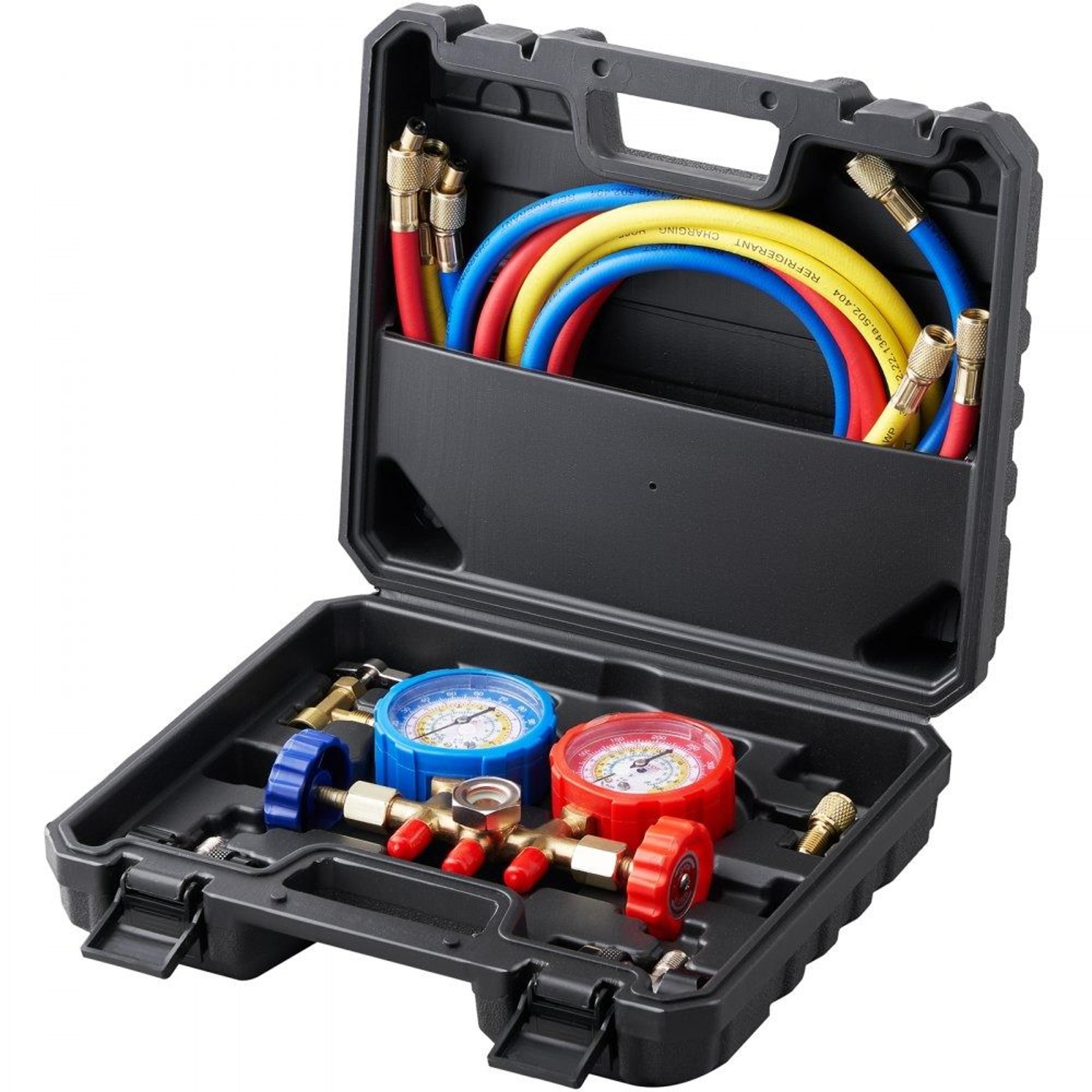 ac manifold gauge set for r134a/r22/r12/r502 with 5ft hoses & precision refrigerant gauge kit