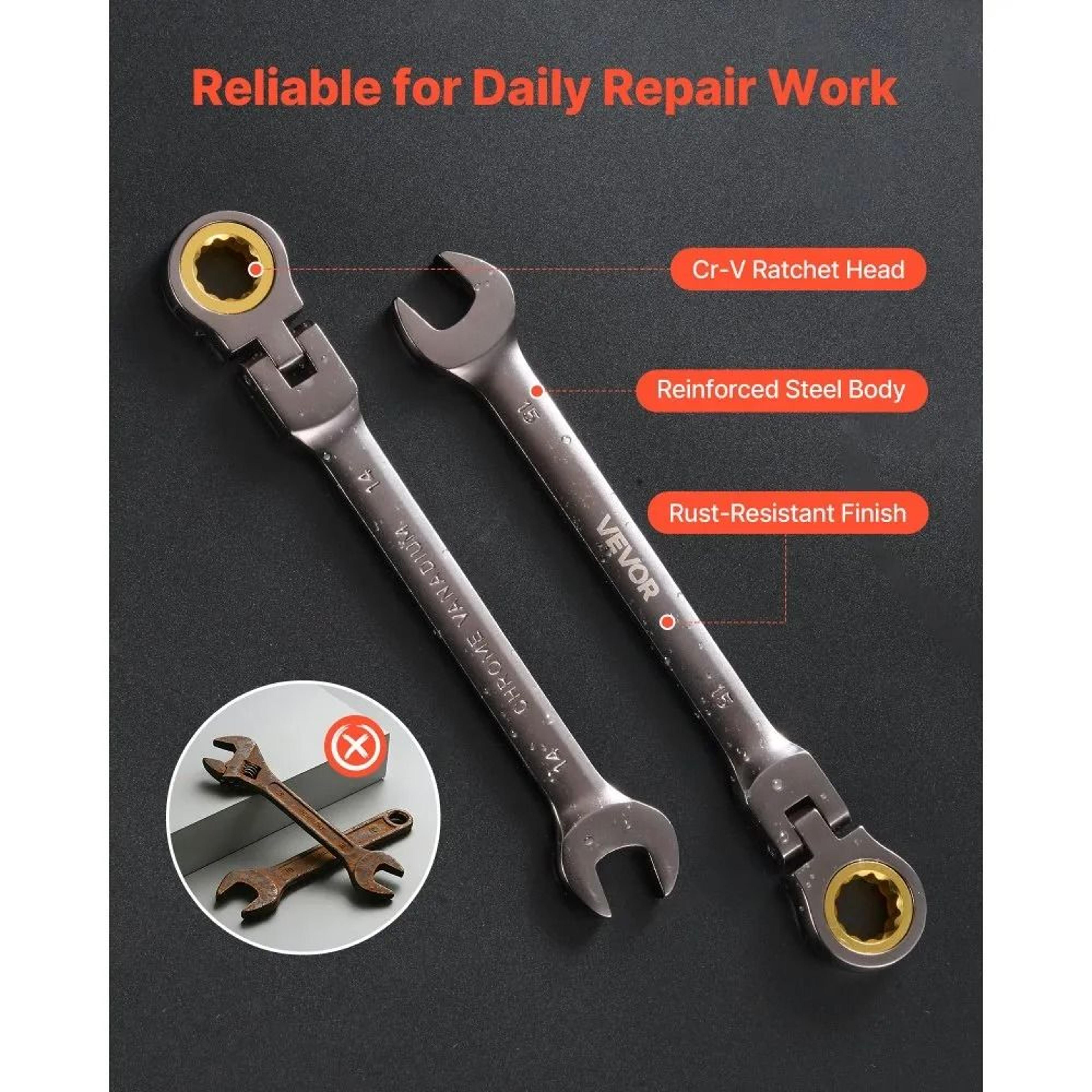 Flex Head Ratcheting Wrench Set 24 Piece SAE And Metric Tool Kit 4