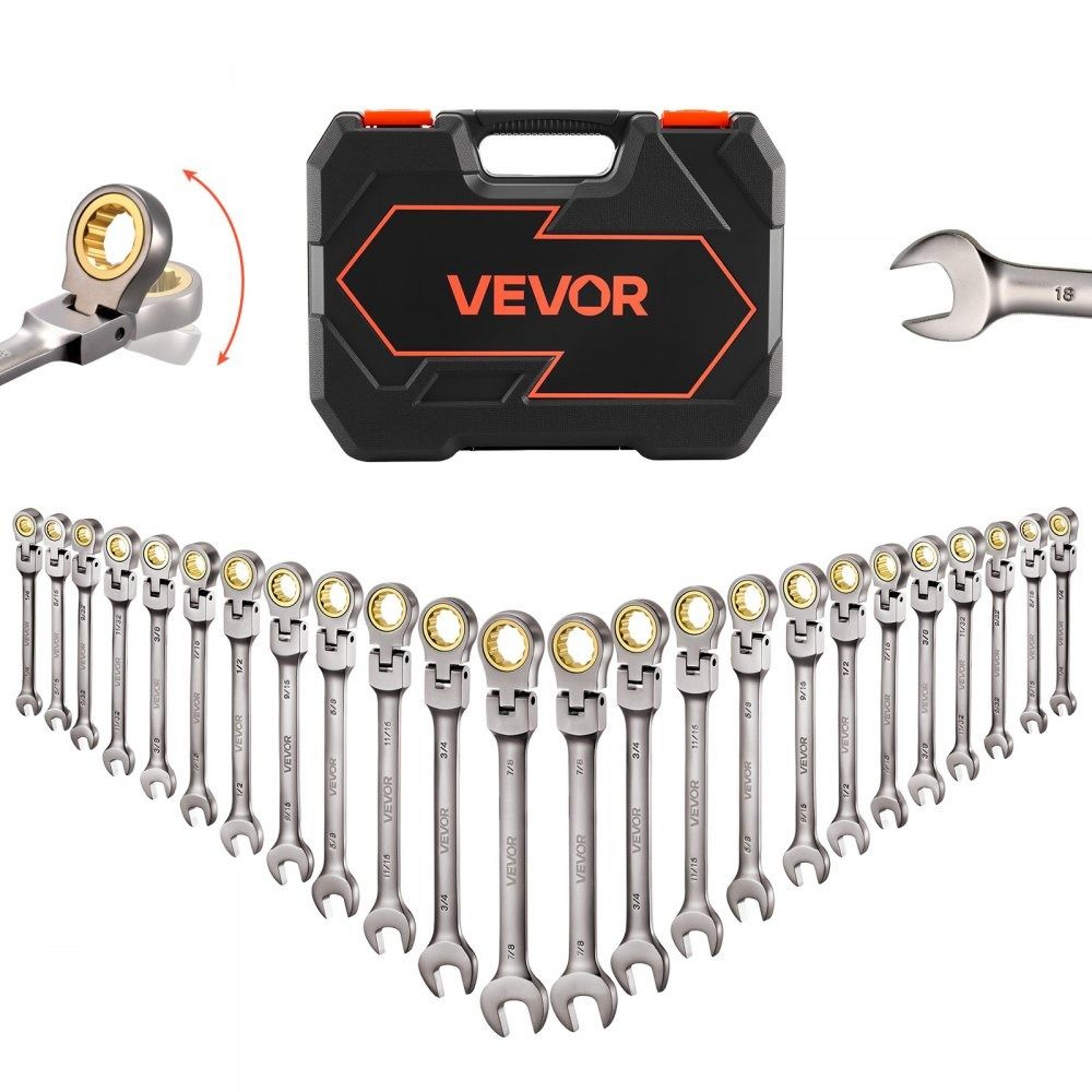 flex head ratcheting wrench set 24 piece sae and metric tool kit