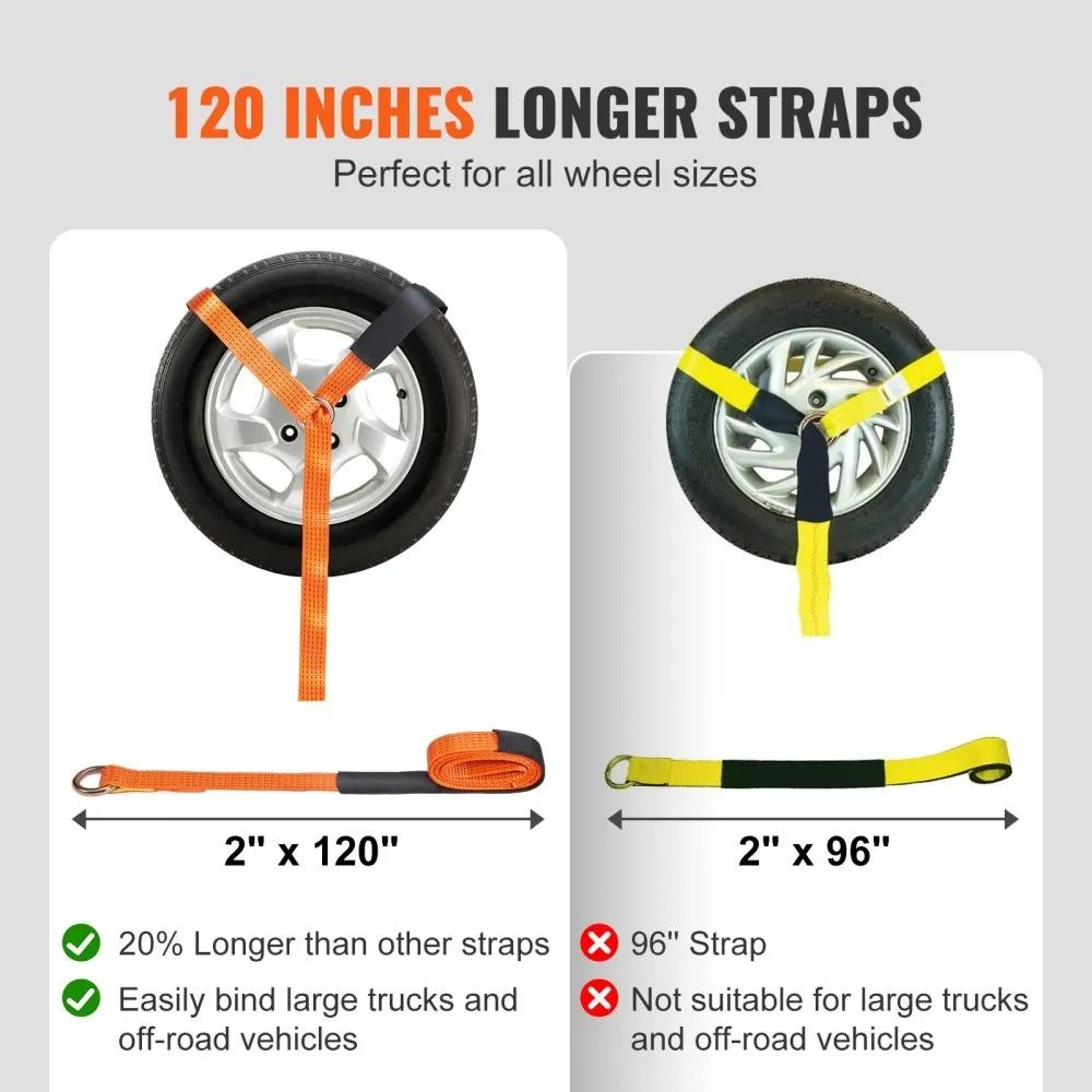 Car Tie Down Straps 4 Pack Heavy Duty Lasso Tire Straps With Chain Anchors 3