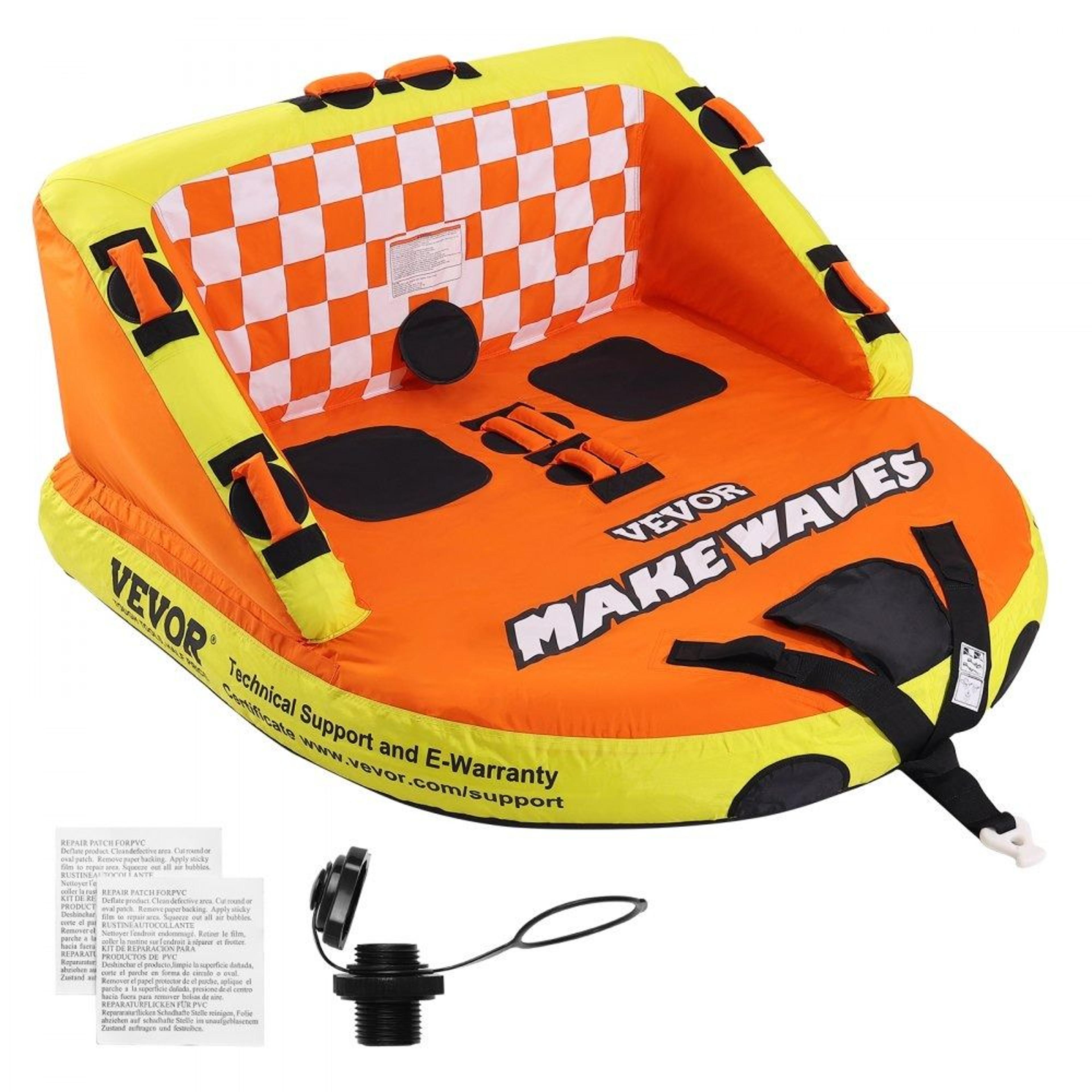 2 person towable tube for boating with backrest and eva handles