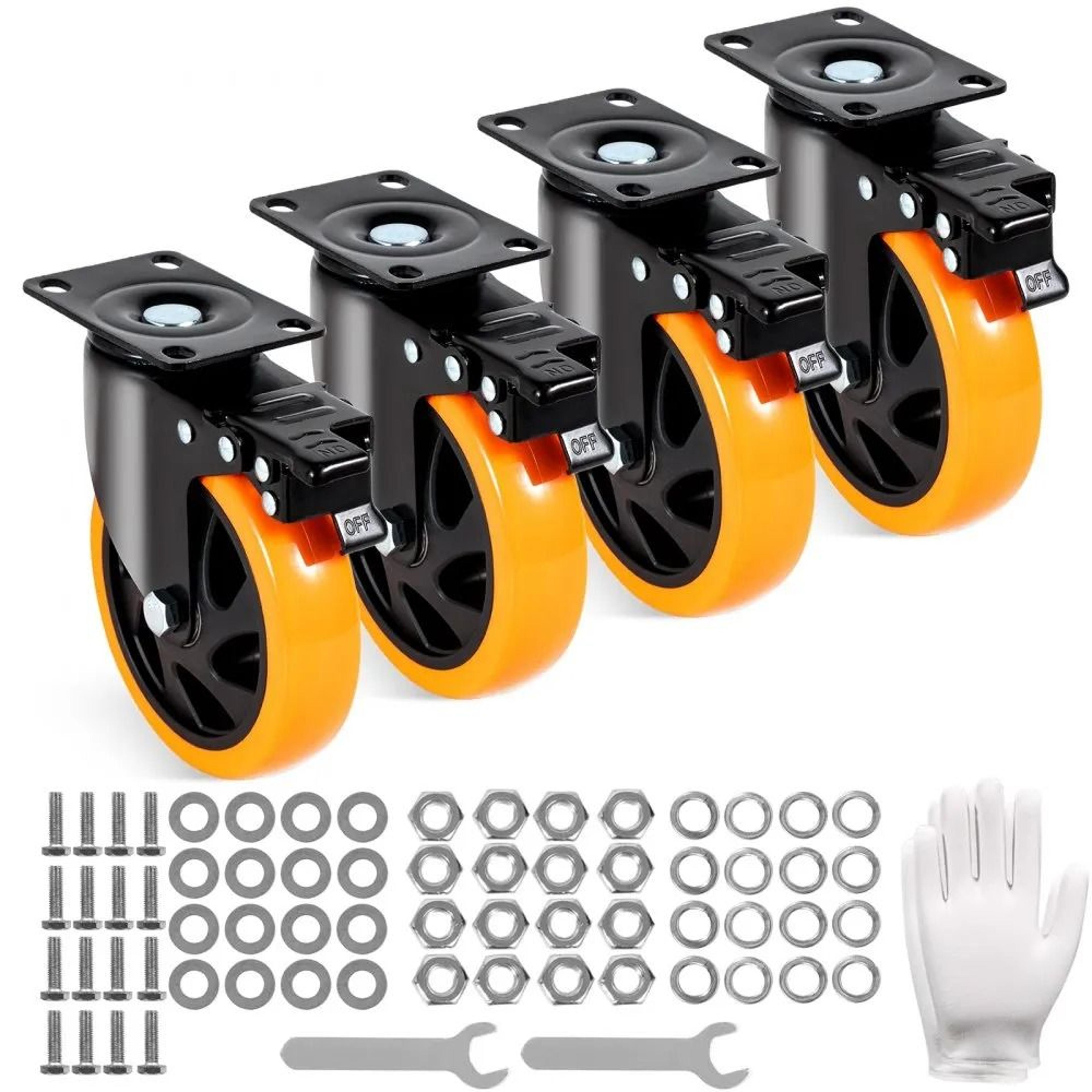 5 inch heavy duty swivel caster wheels set with locking brake