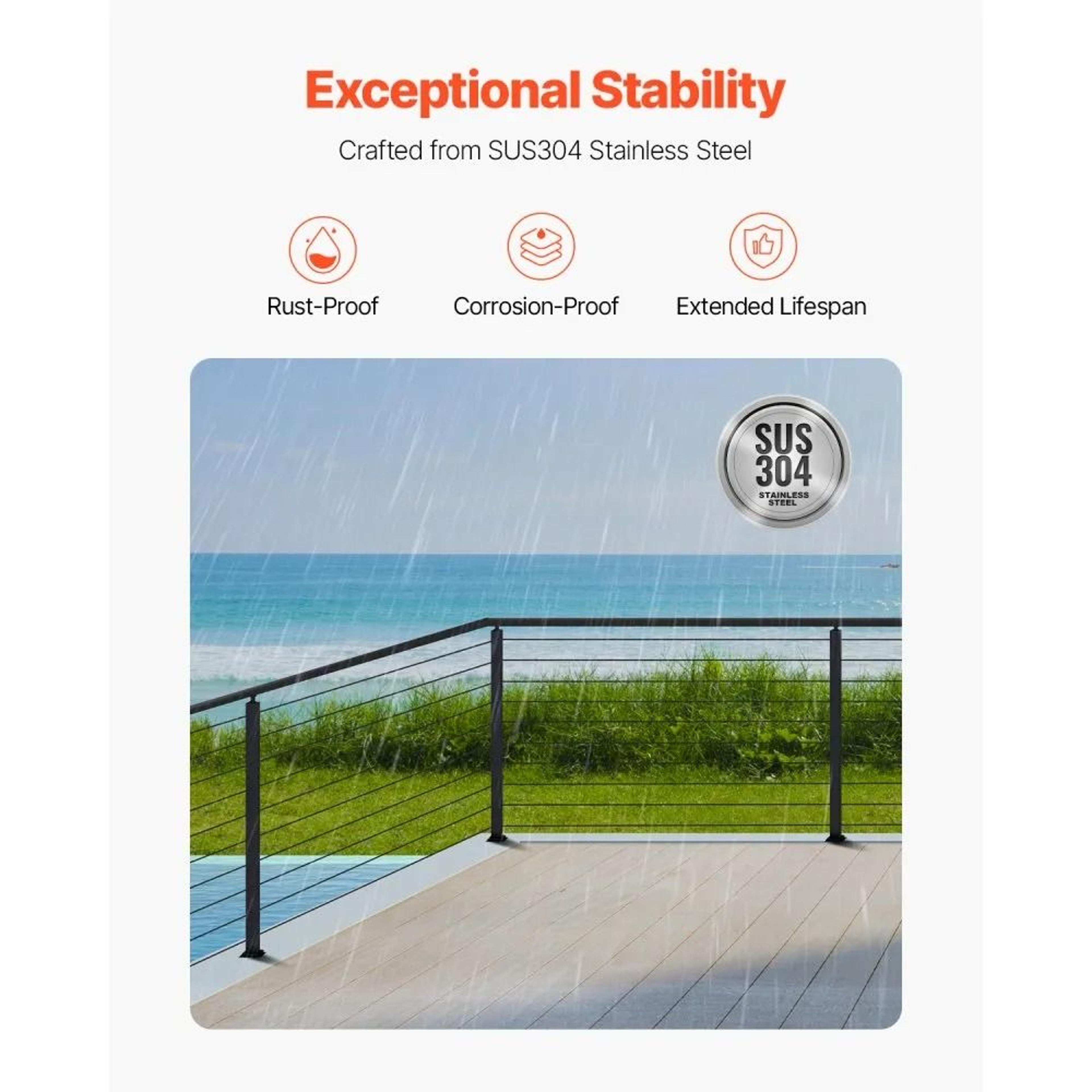 36 Inch Stainless Steel Cable Railing Post With L Shaped Holes For Deck And Stair Railings 4