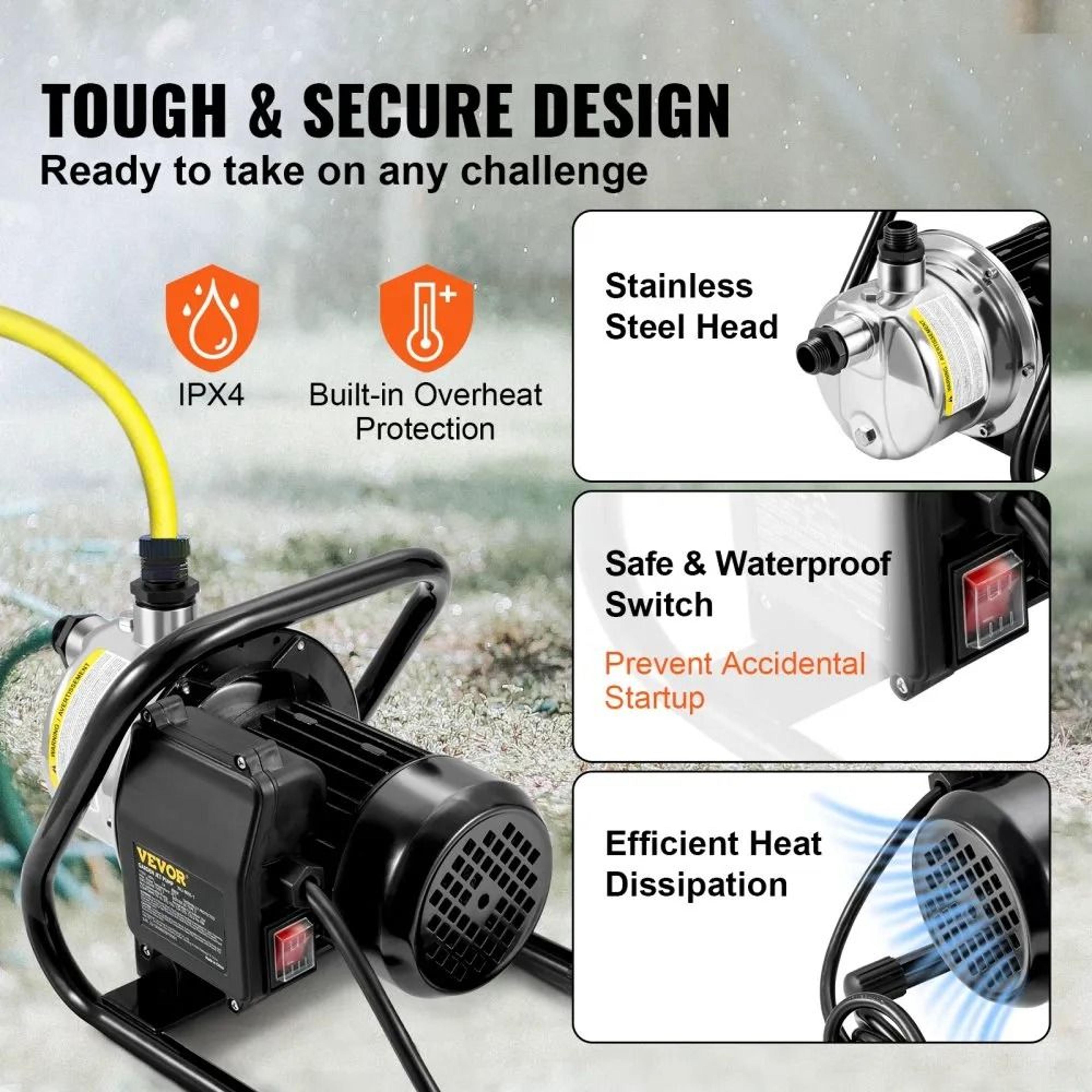 15HP Stainless Steel Shallow Well Pump 1200 GPH Portable Garden Irrigation Water Booster Pump 4