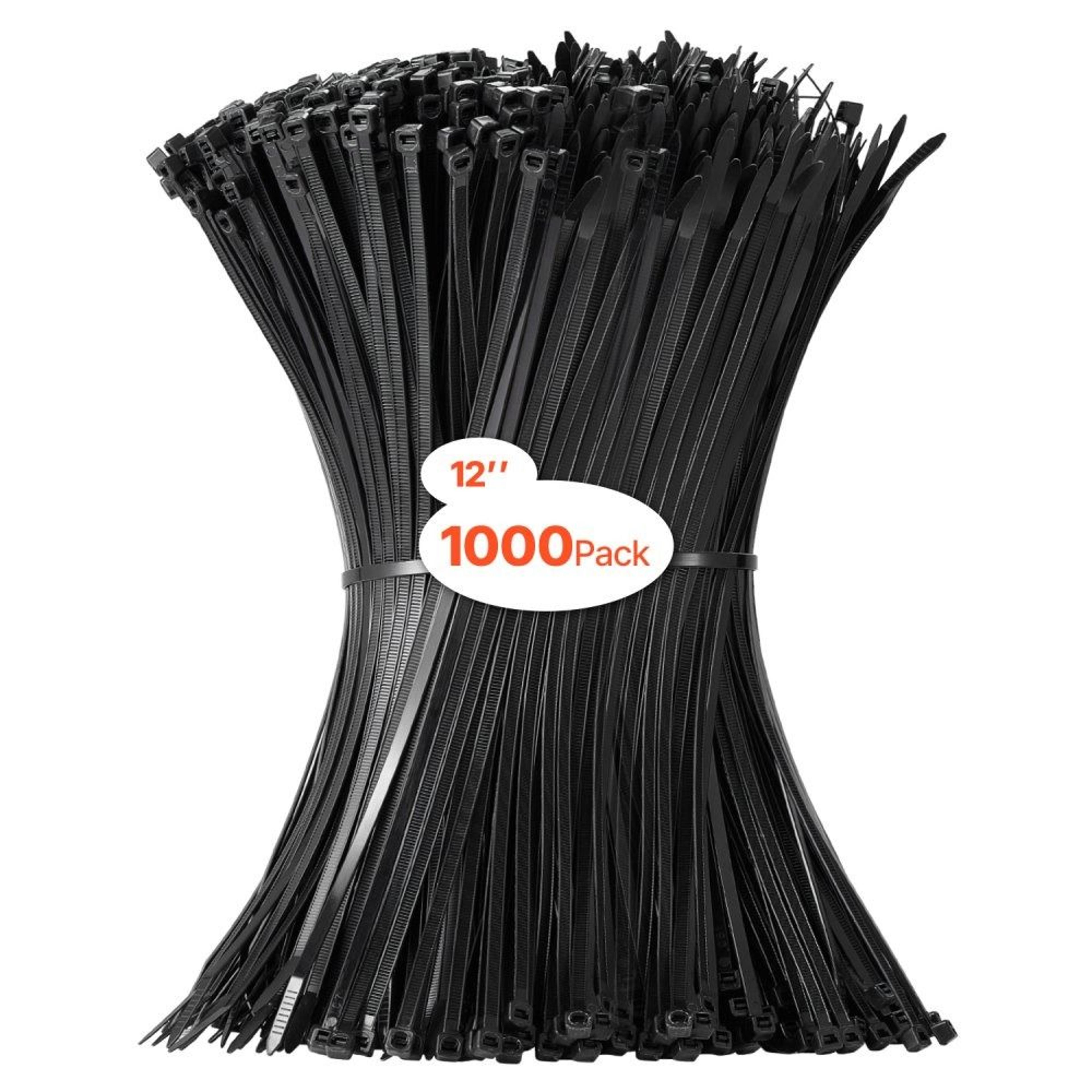 1000 pack 12 inch heavy duty cable zip ties 50lbs nylon wire ties for home garage outdoor use