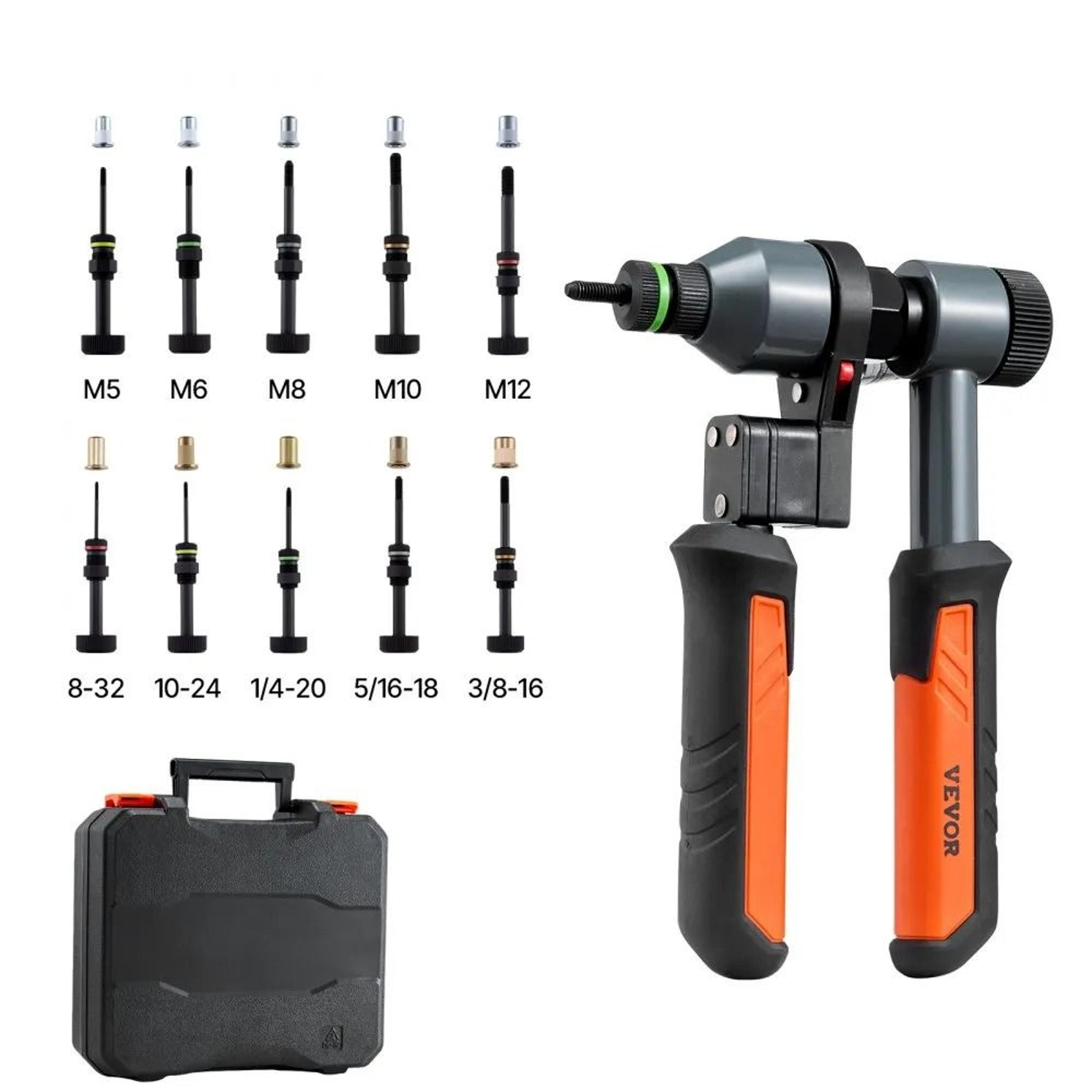 rivet nut tool kit 9 inch ratchet rivnut tool with 10 mandrels and 100 nuts