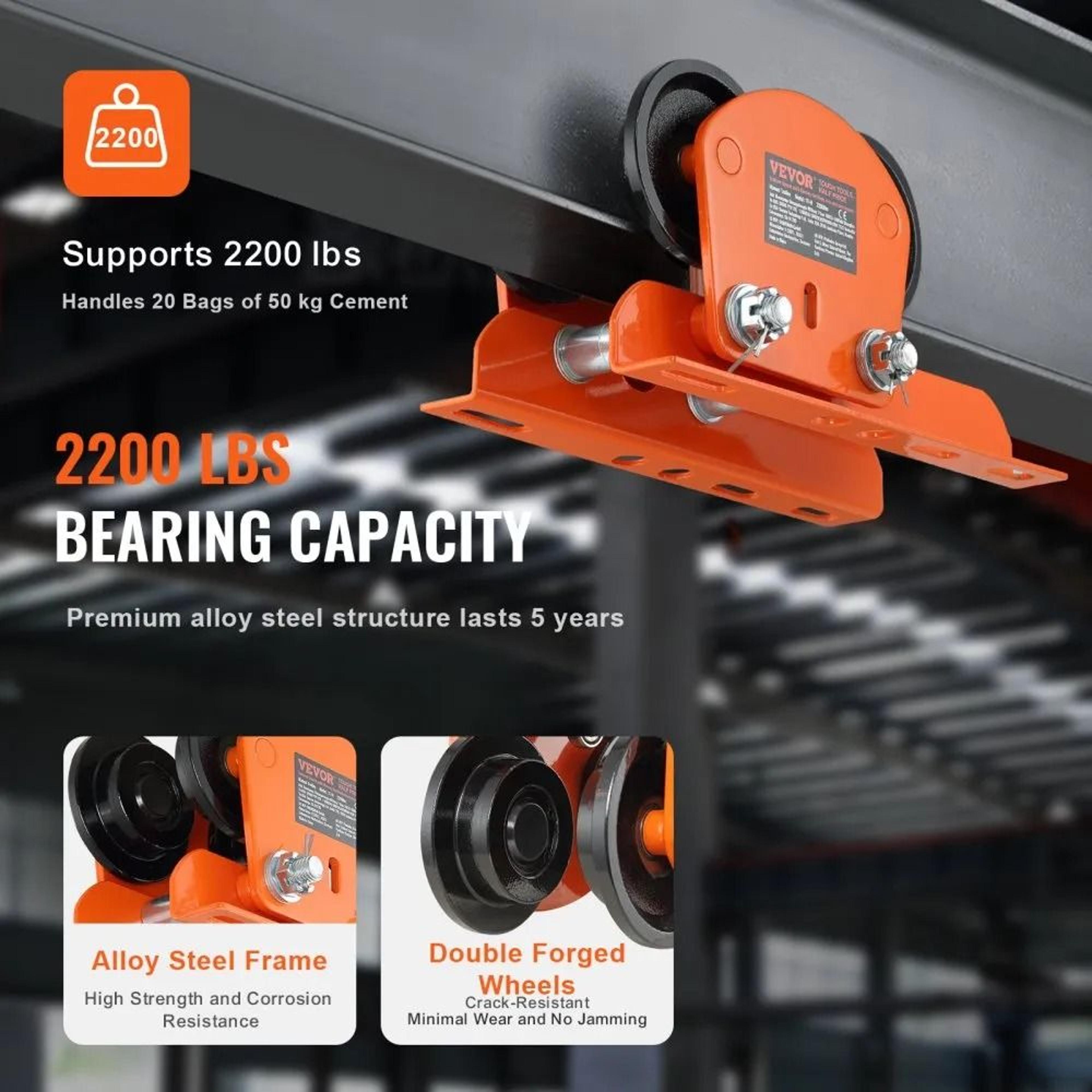 Electric Hoist Trolley 2200 Lbs Capacity Adjustable I Beam Trolley For Lifting Applications 2