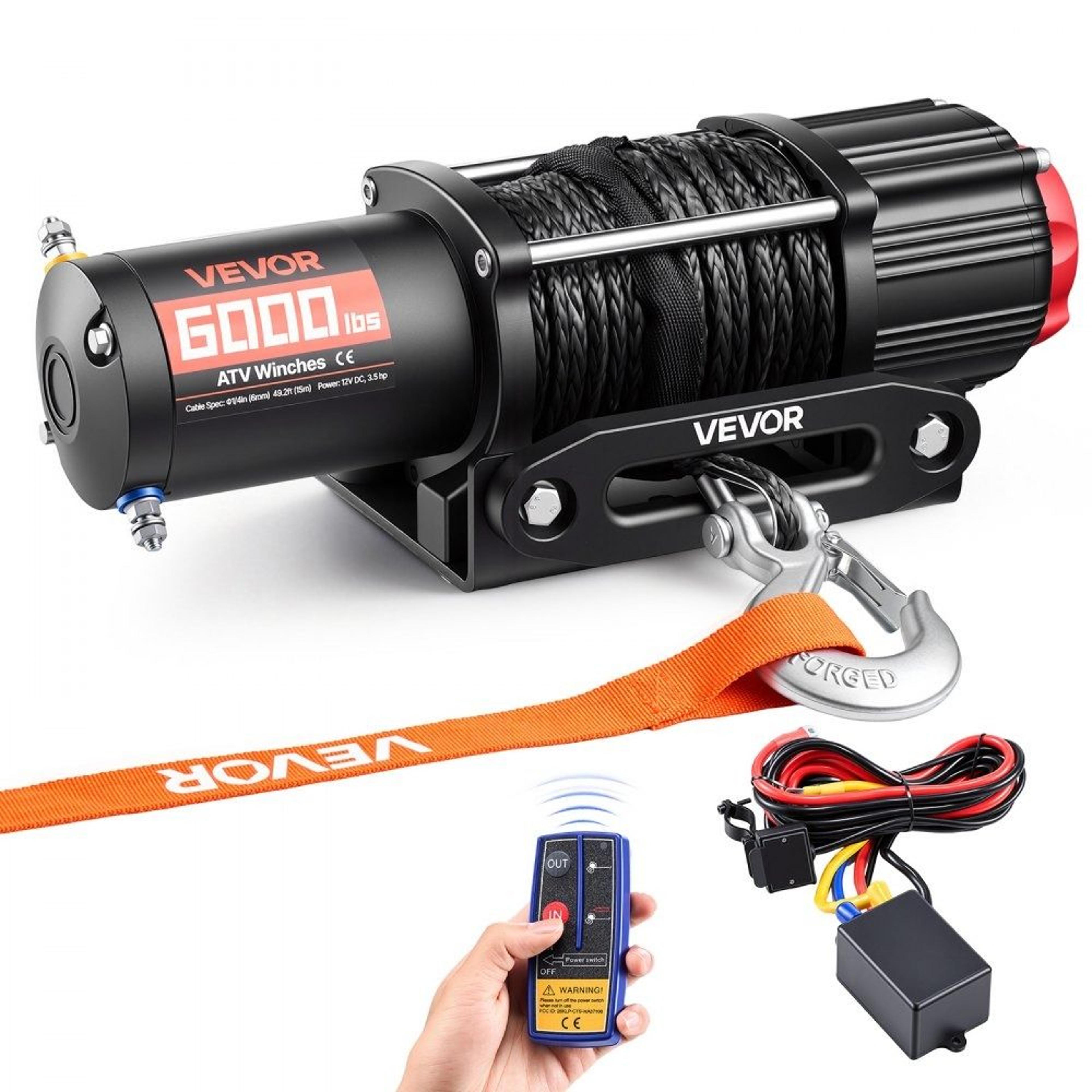 6000 lbs electric winch 12v atv utv winch with synthetic rope and remote control