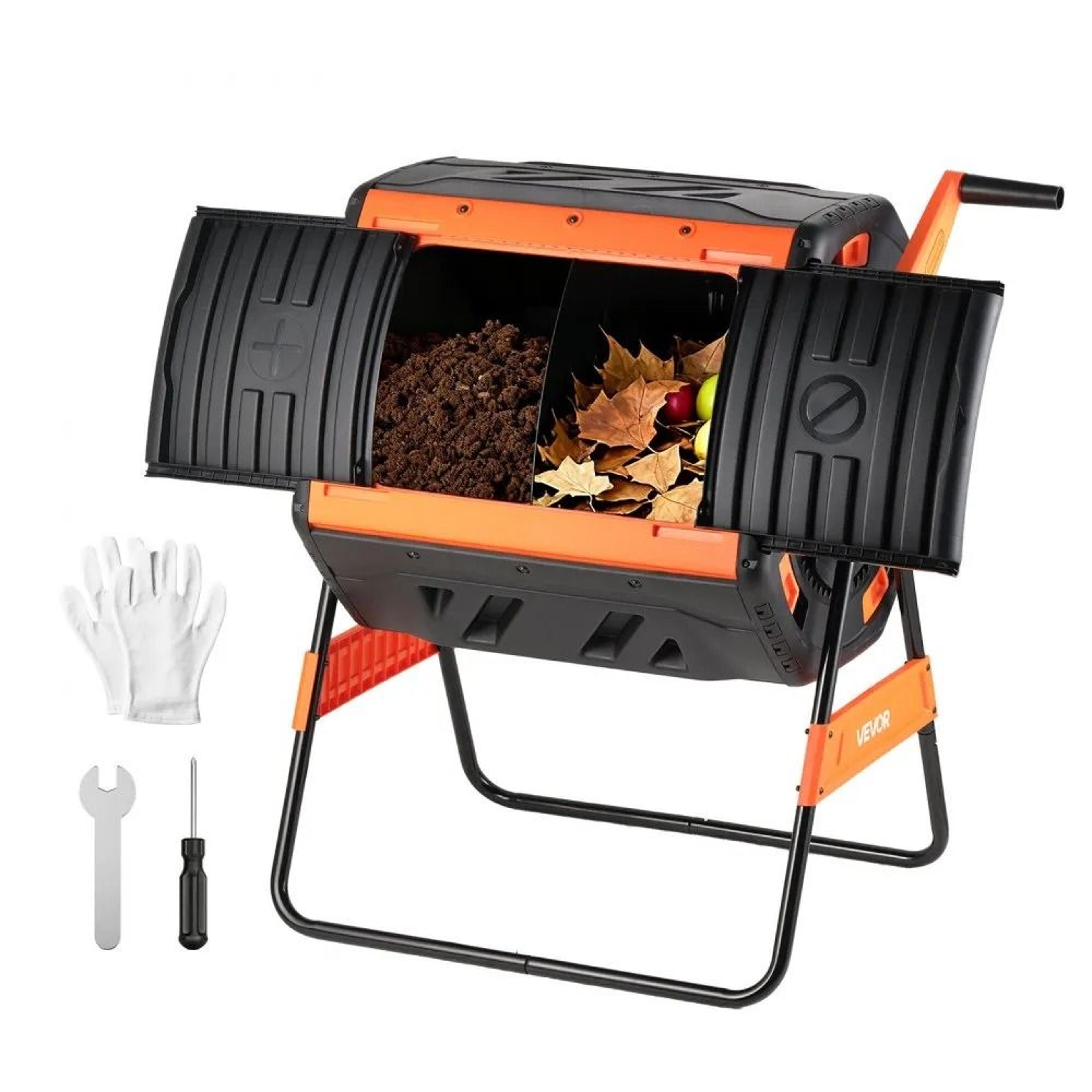53 gallon dual chamber compost tumbler outdoor rotating garden composter