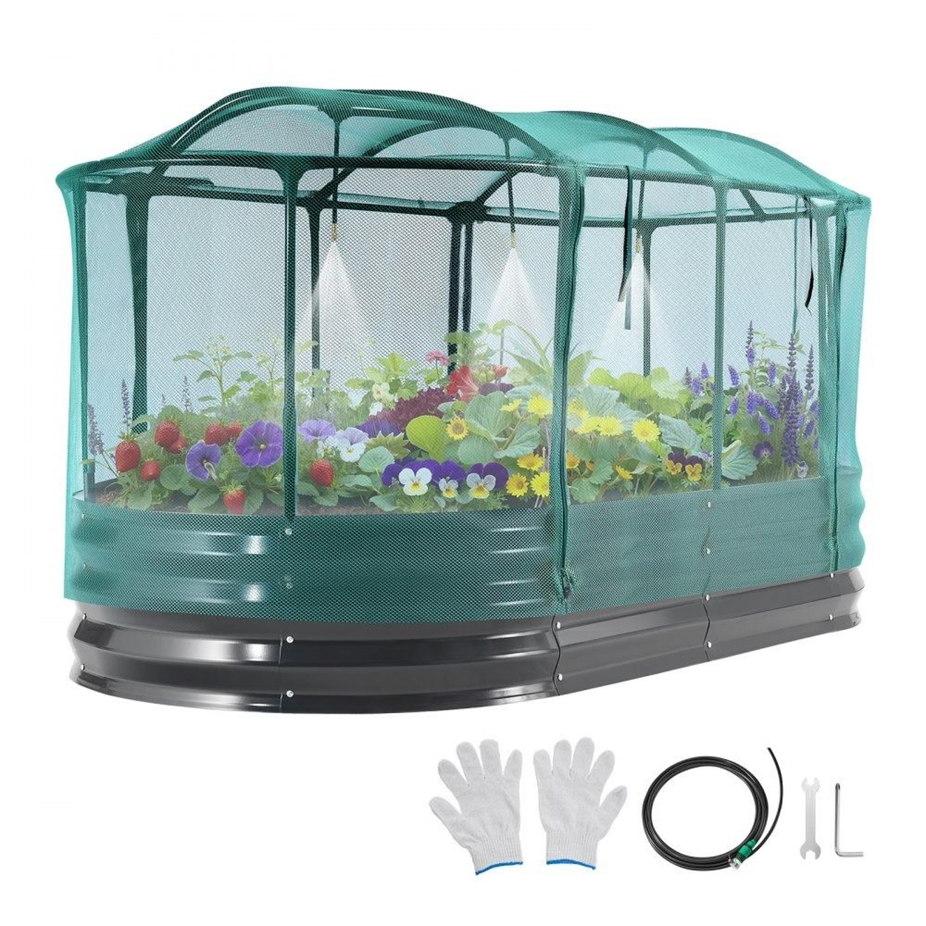 galvanized raised garden bed with self watering system and mesh cover for vegetables flowers
