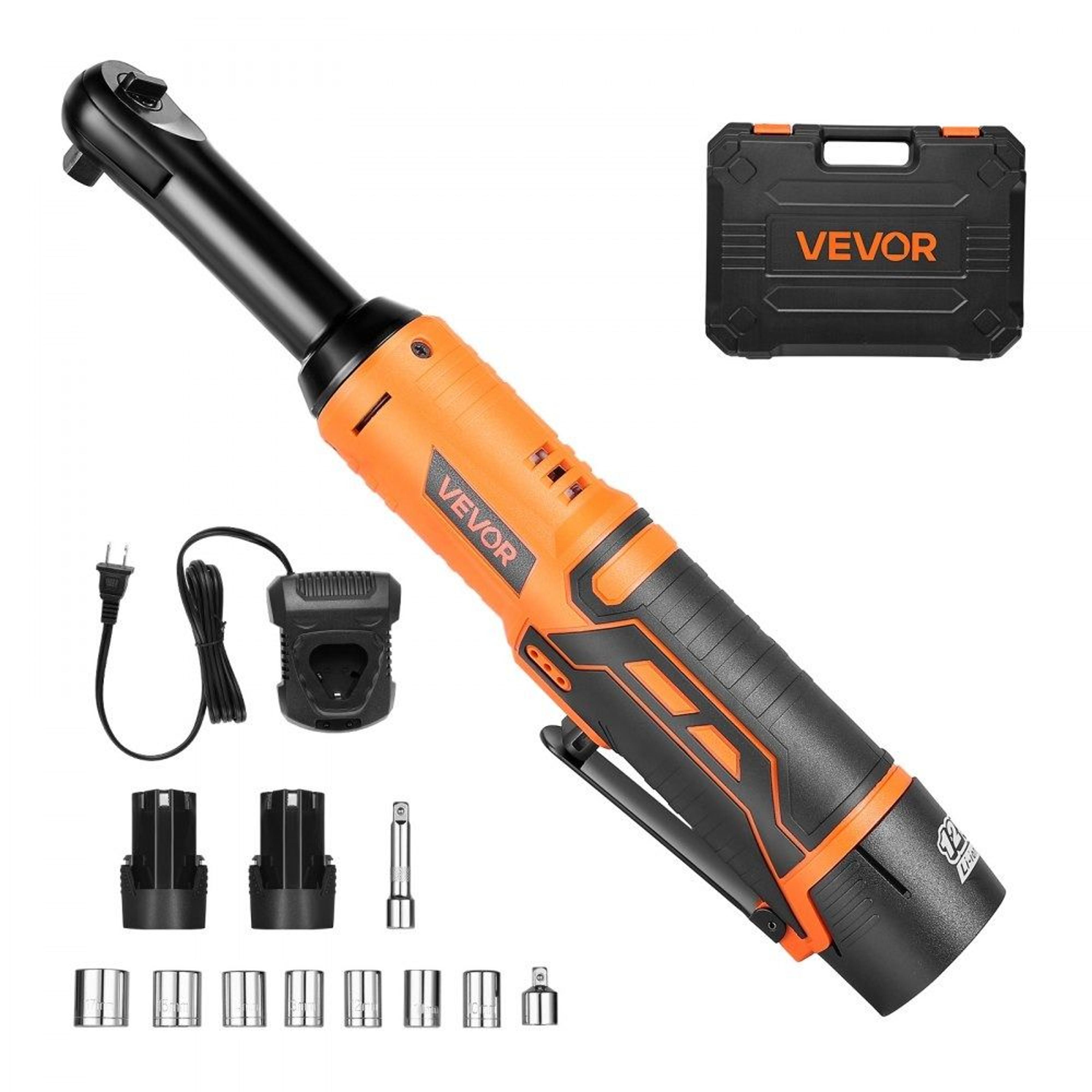 cordless ratchet wrench 3/8 inch drive electric power tool set with 2 batteries