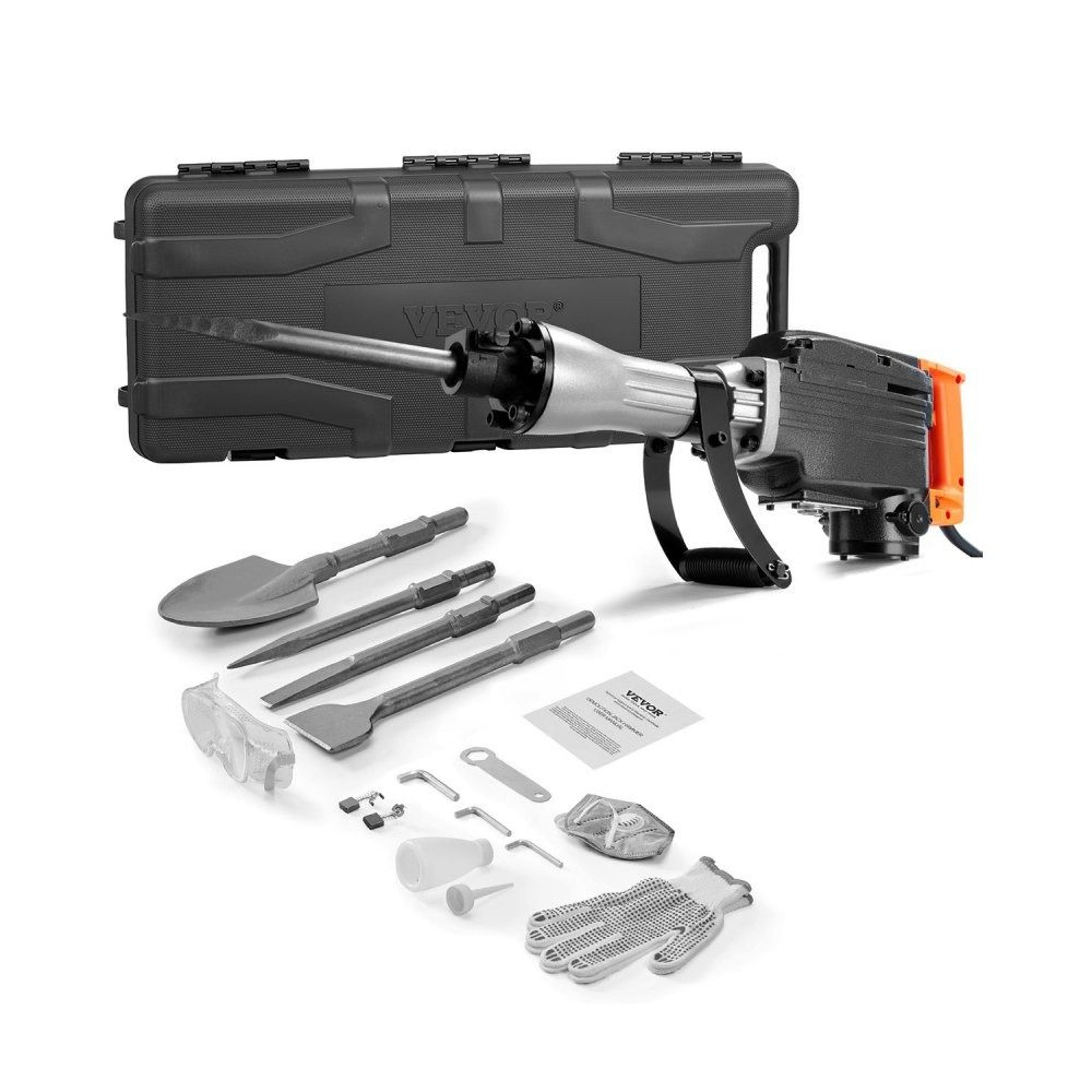 heavy duty demolition jack hammer 2200w concrete breaker with 4 chisel bits and carry case
