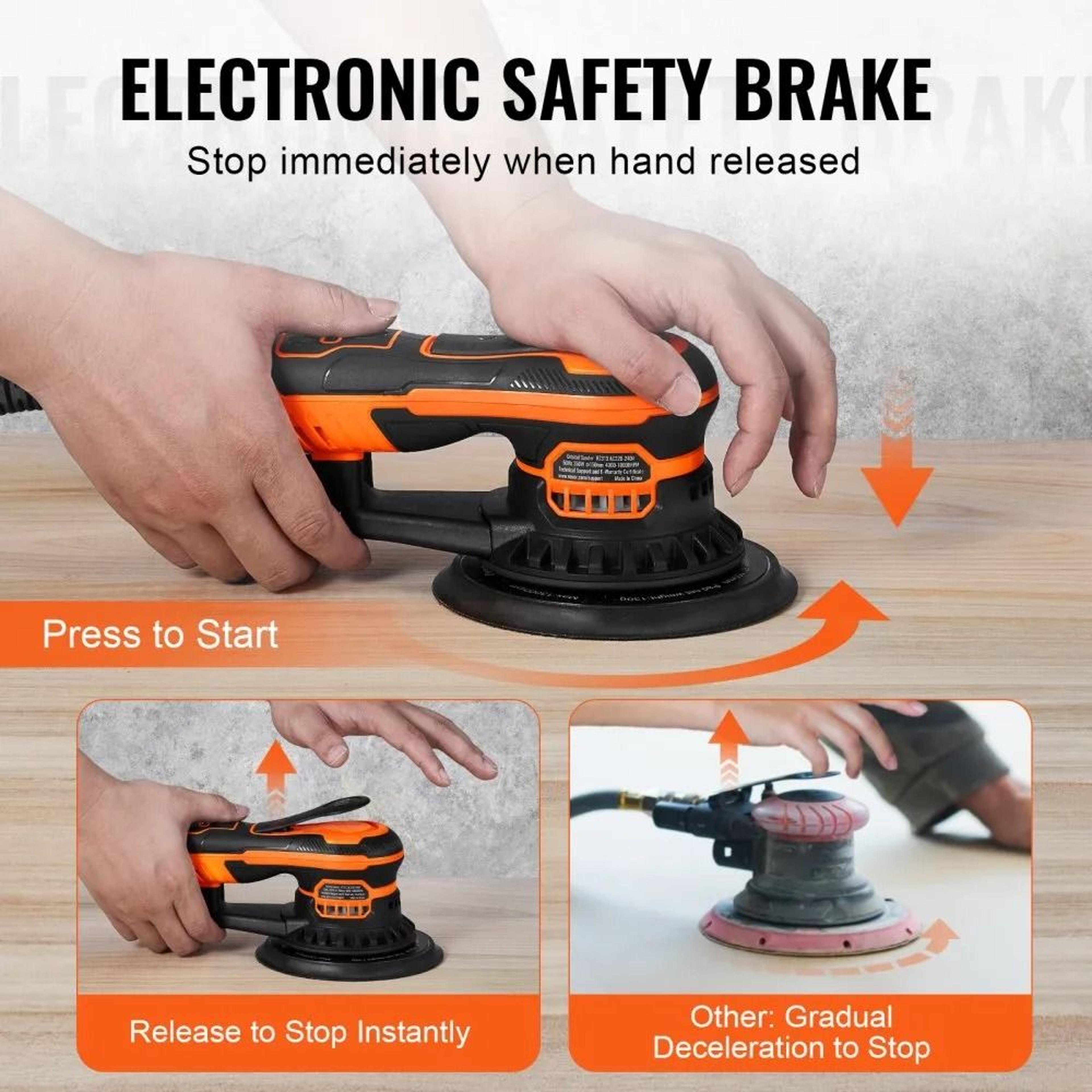 6 Inch Random Orbital Sander 350W Brushless Electric Palm Sander With 6 Speeds And Dust Collection 4