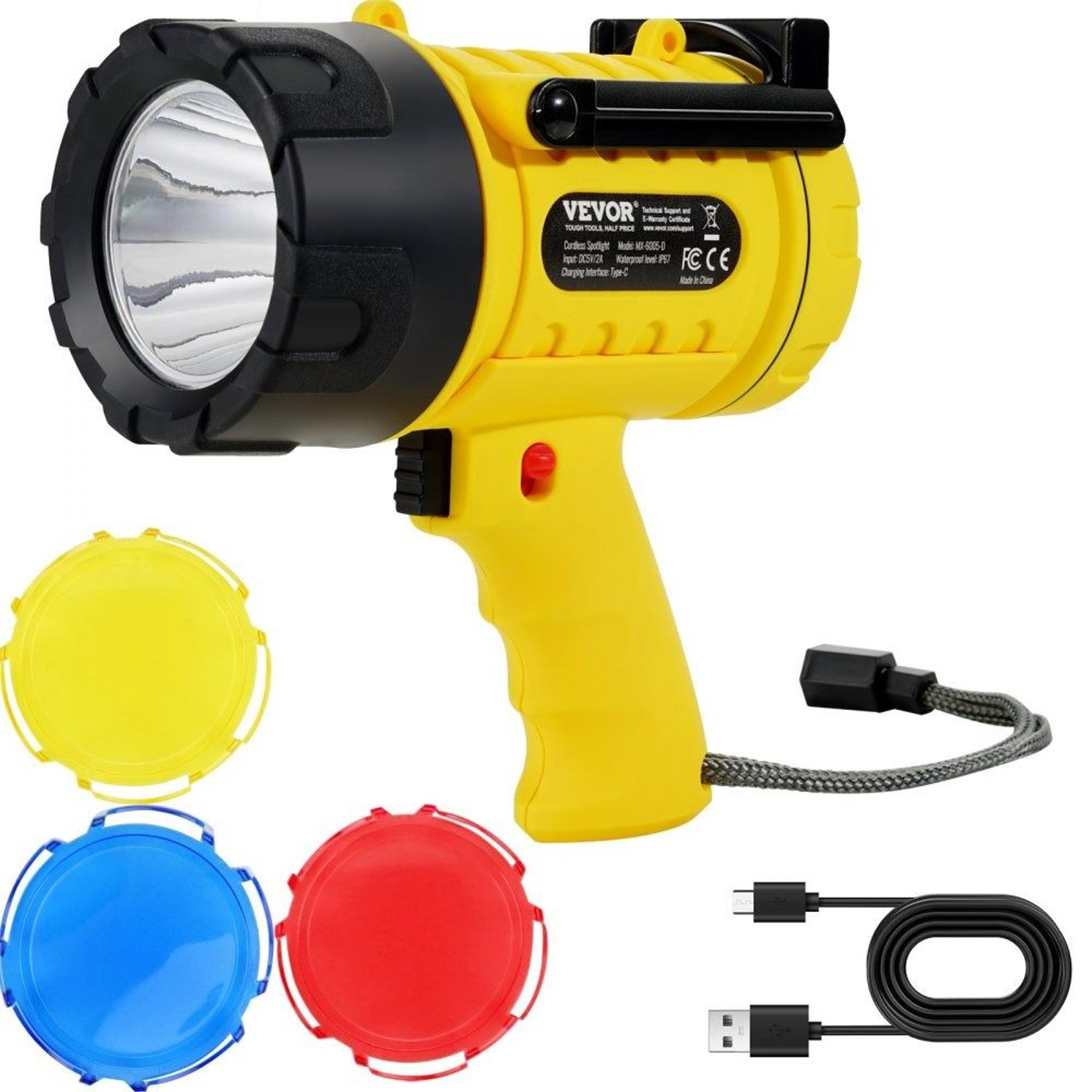 rechargeable spotlight flashlight 1000,000 lumens portable led searchlight waterproof outdoor light