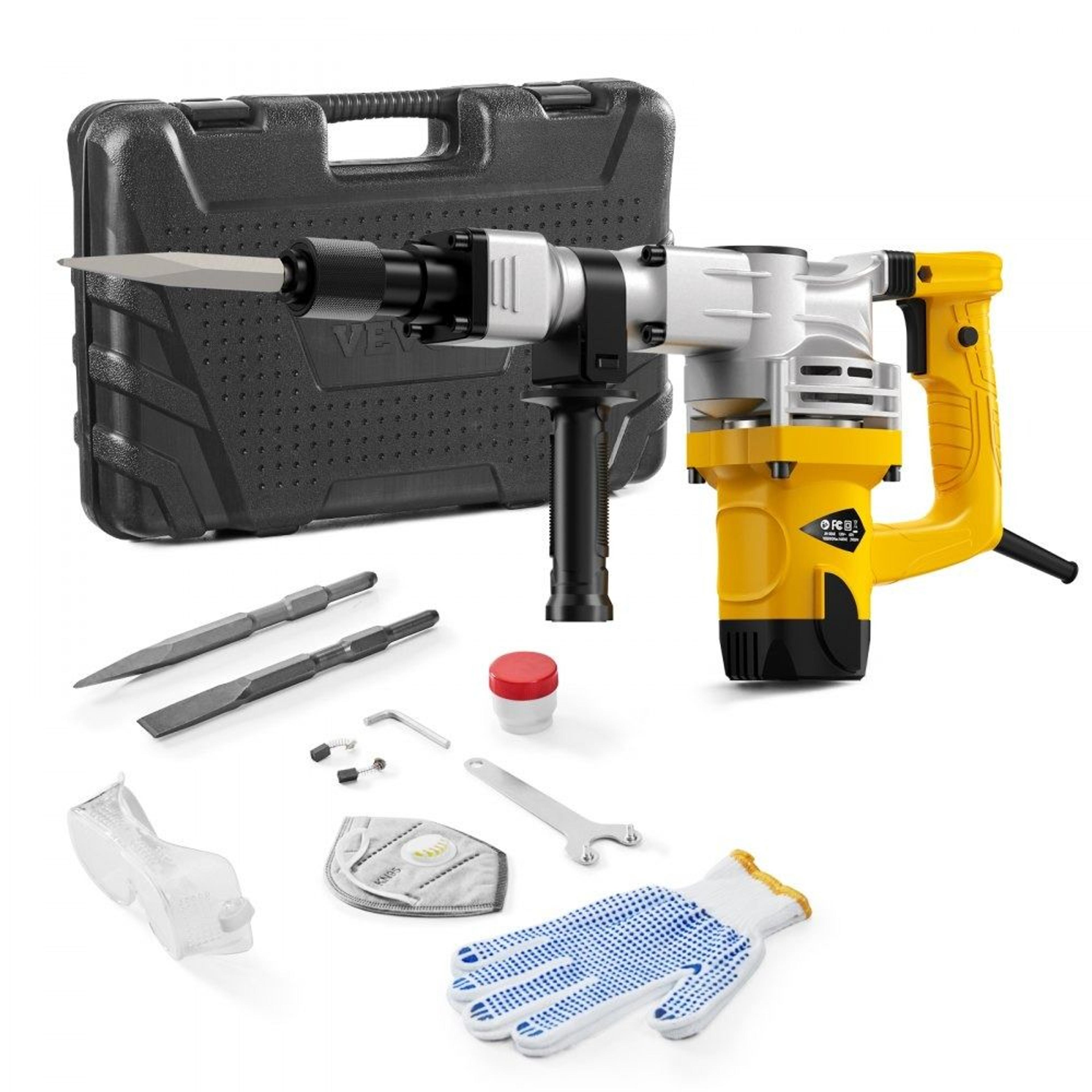 1400w demolition jack hammer electric concrete breaker with chisels and carry case