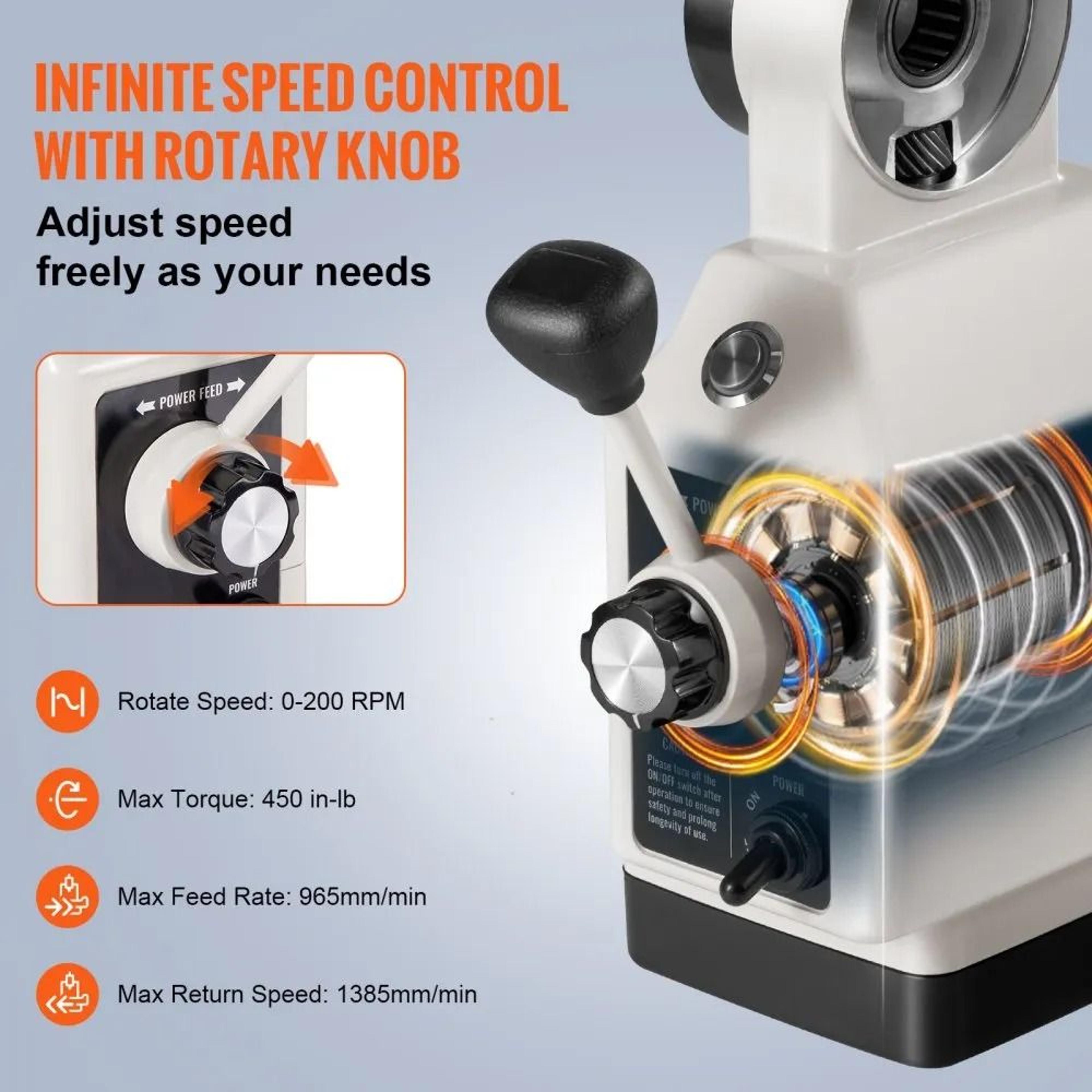 ZAxis Power Feed For Milling Machine With 450 Inlb Torque Adjustable Speed Control 4