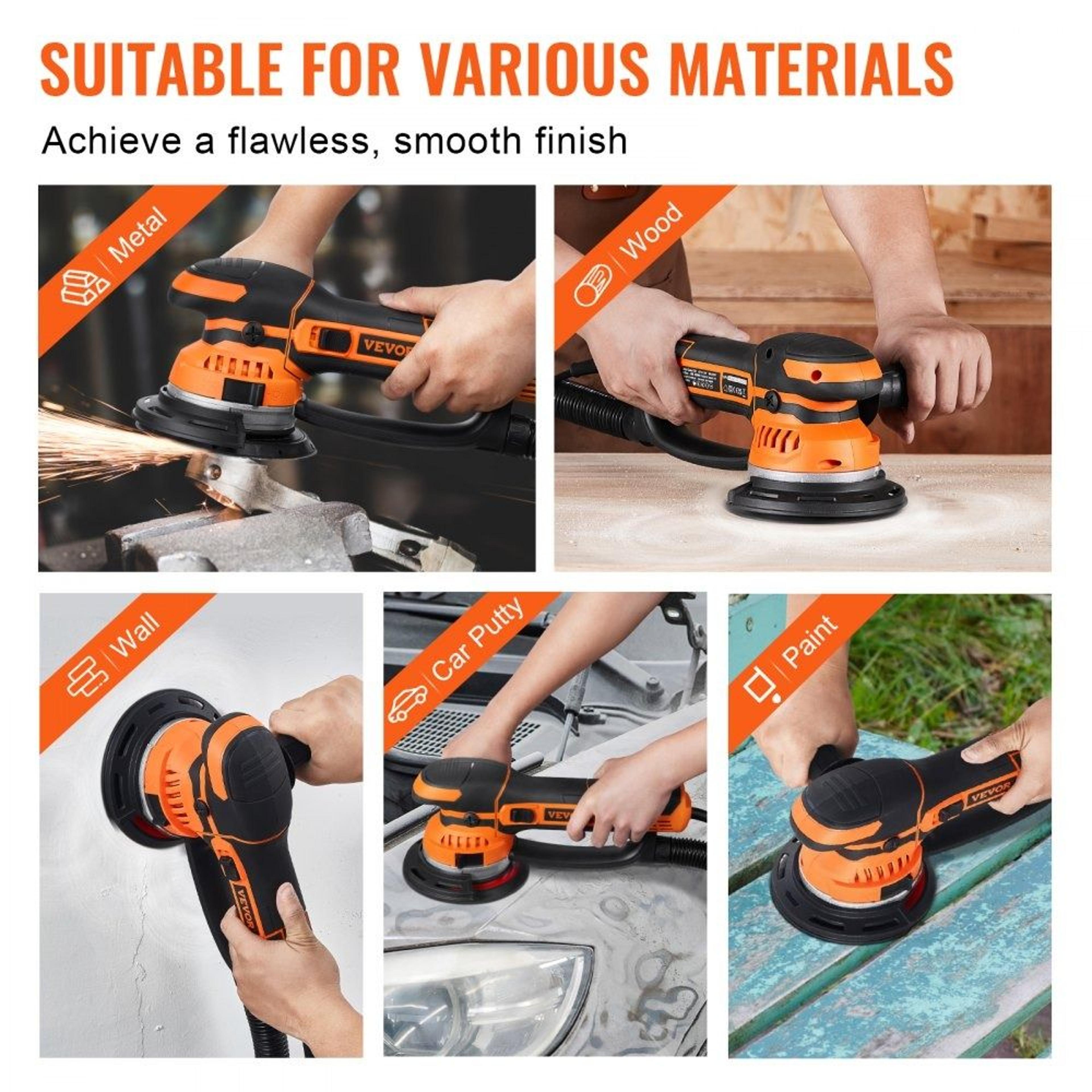 6 Inch Random Orbital Sander 850W Dual Action Electric Palm Sander With Variable Speed 2