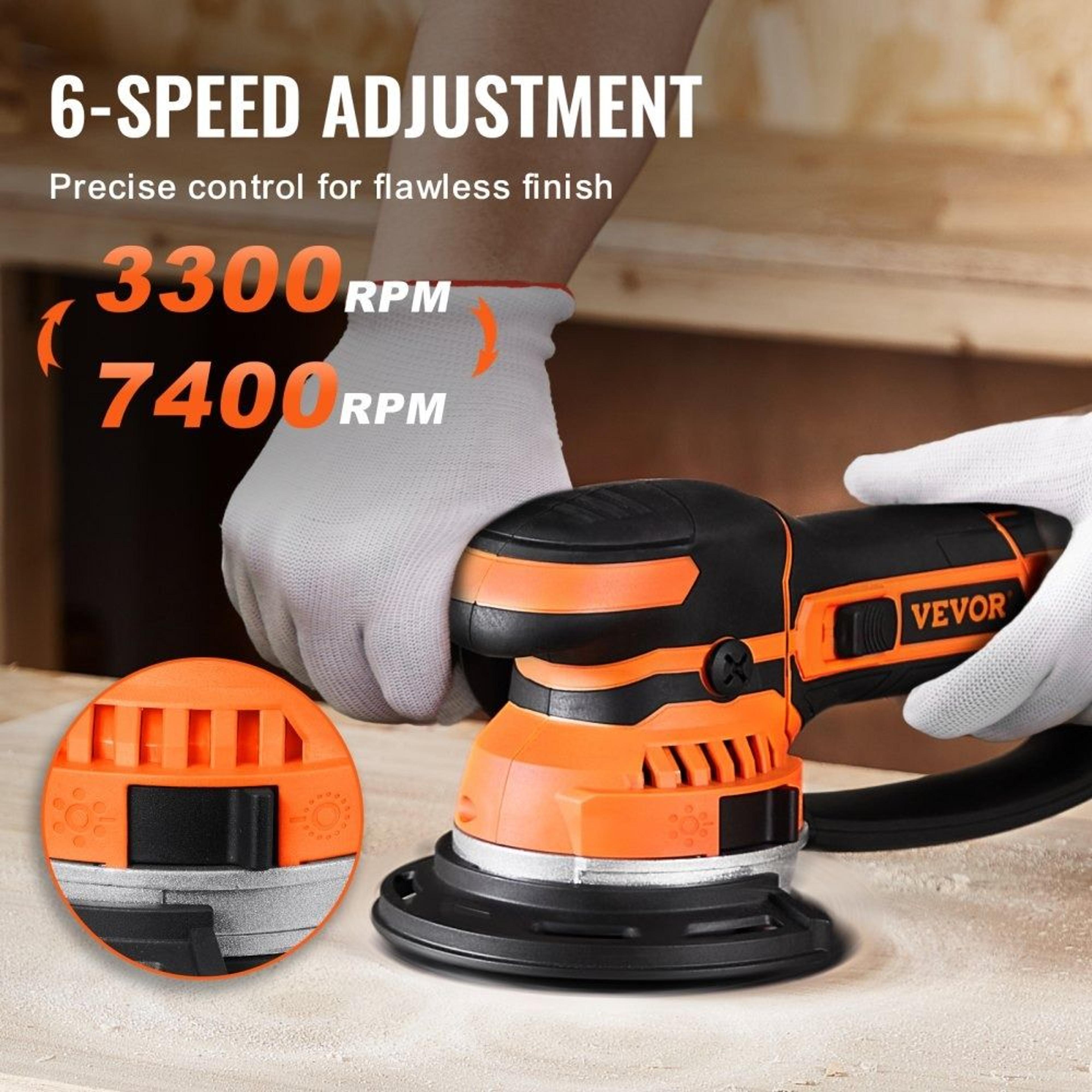 6 Inch Random Orbital Sander 850W Dual Action Electric Palm Sander With Variable Speed 5
