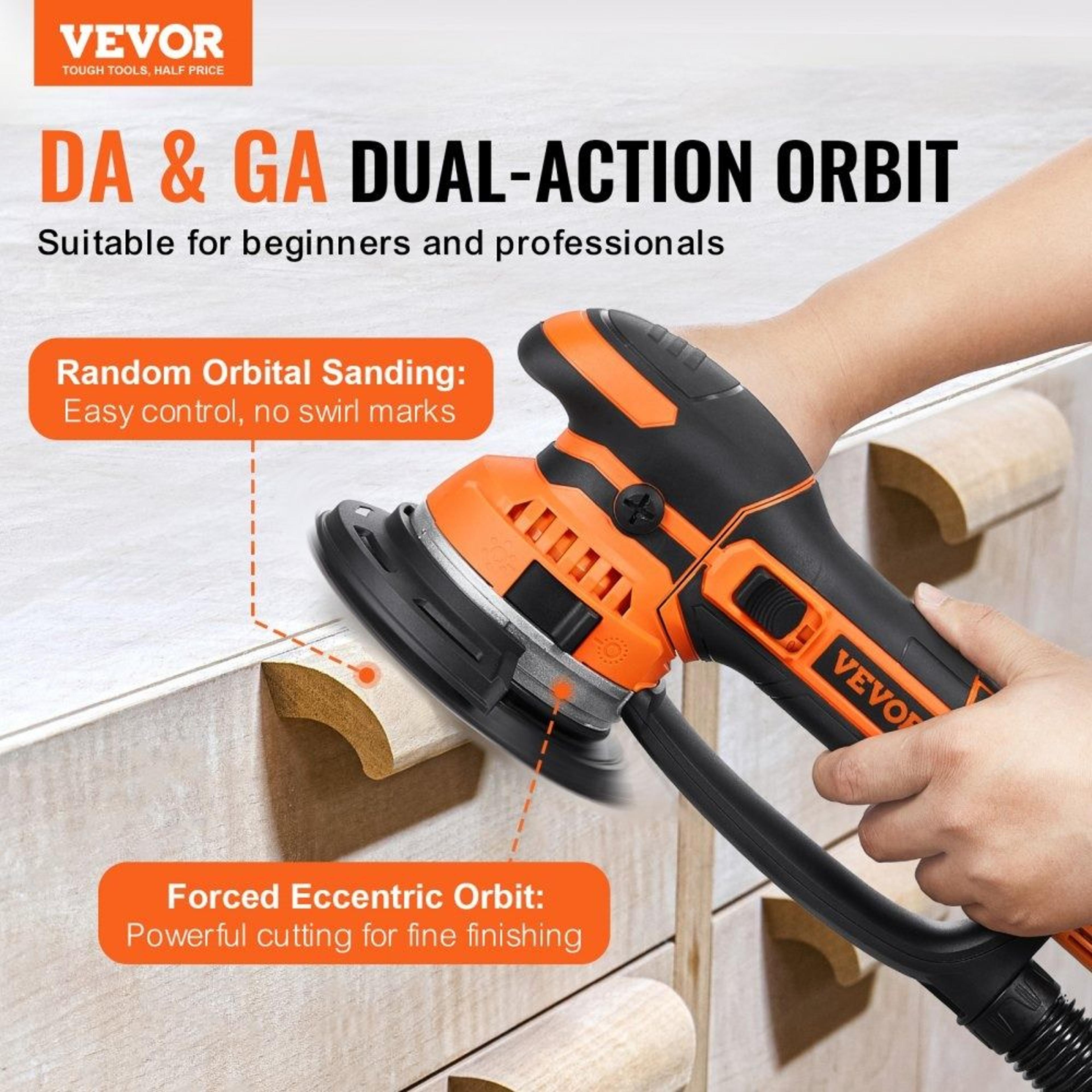6 Inch Random Orbital Sander 850W Dual Action Electric Palm Sander With Variable Speed 1