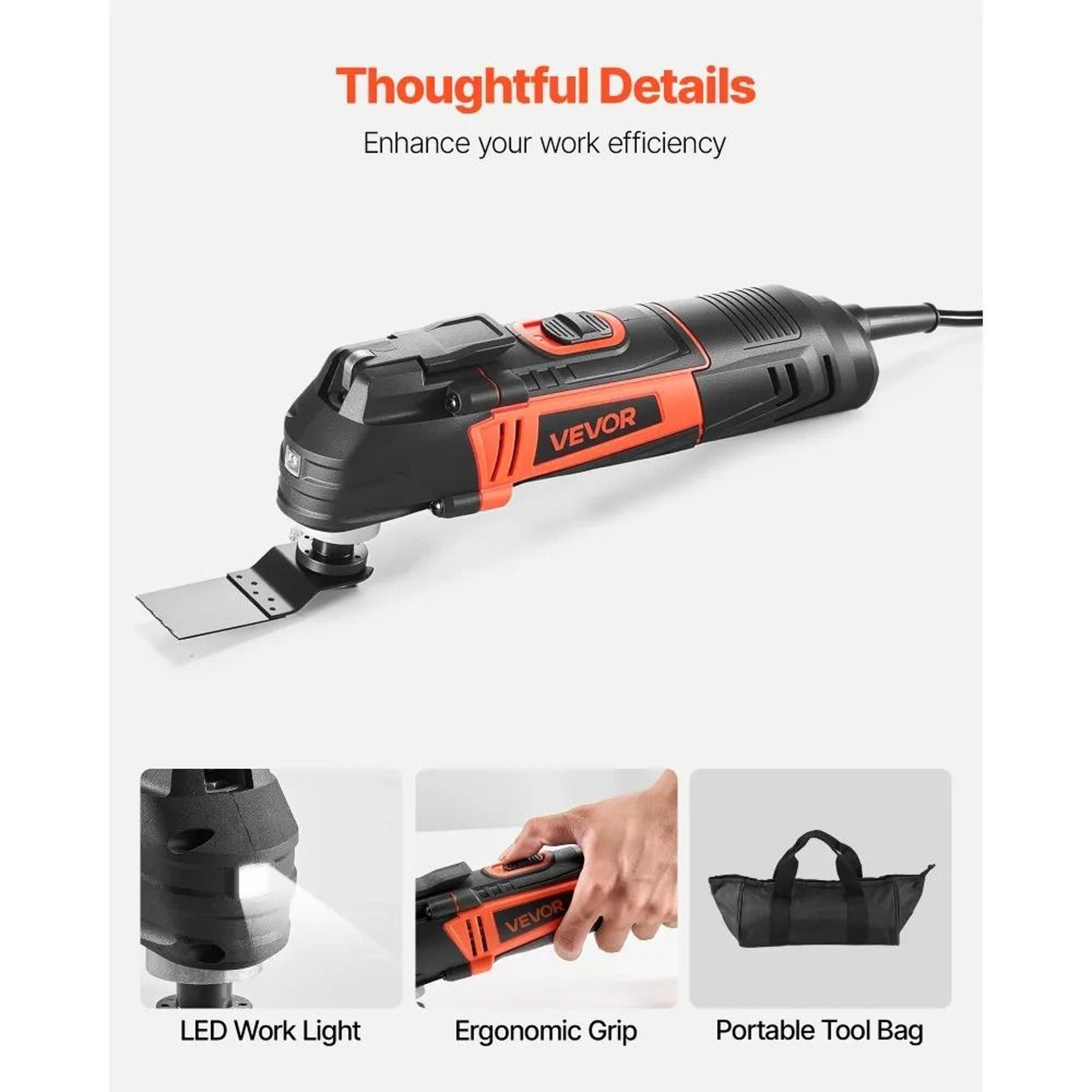 Oscillating Multi Tool 4 Amp Corded Electric Multitool With 6 Speeds LED Light And 13 Accessories 3