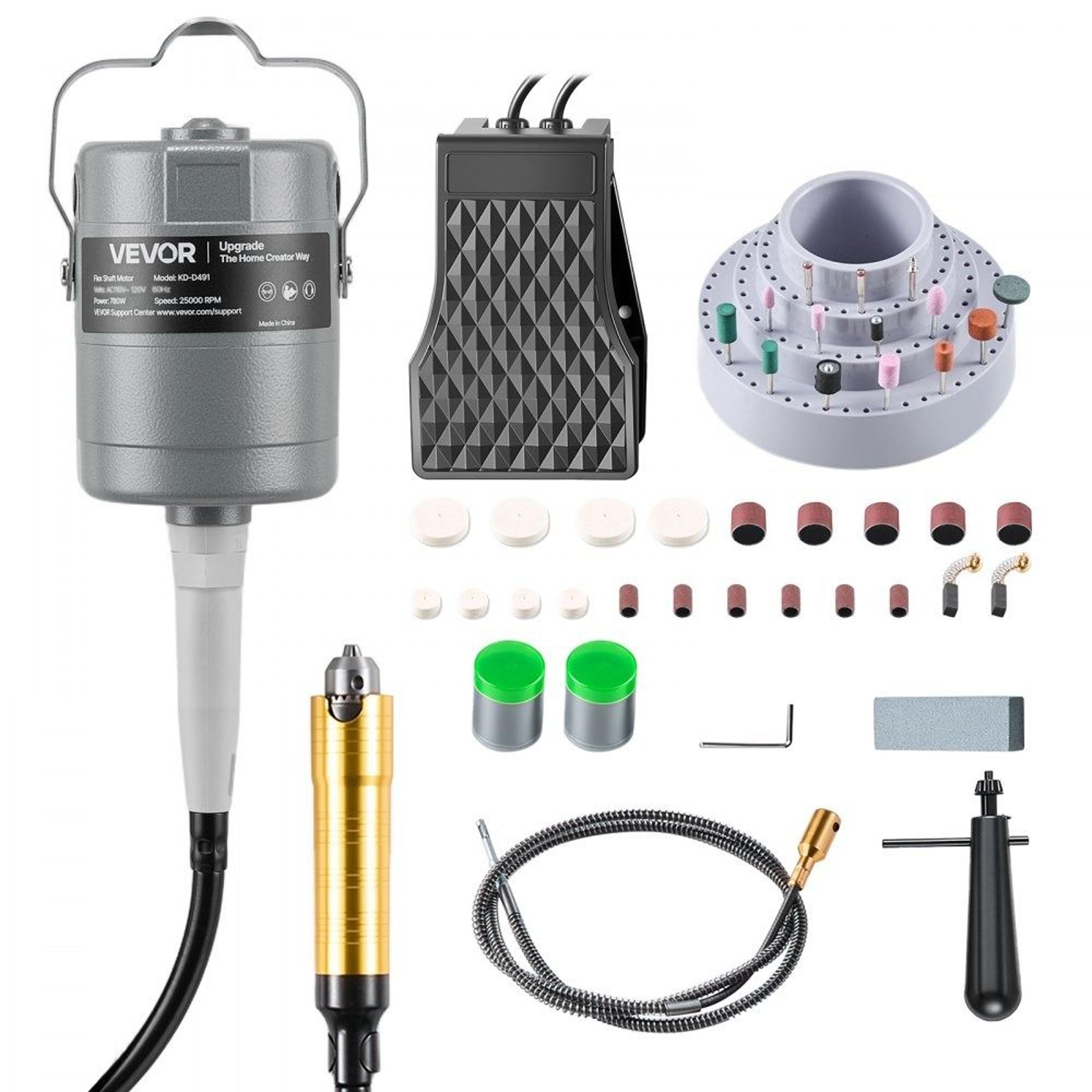 flex shaft grinder 780w 25000rpm rotary tool with foot pedal and 112pcs accessory kit