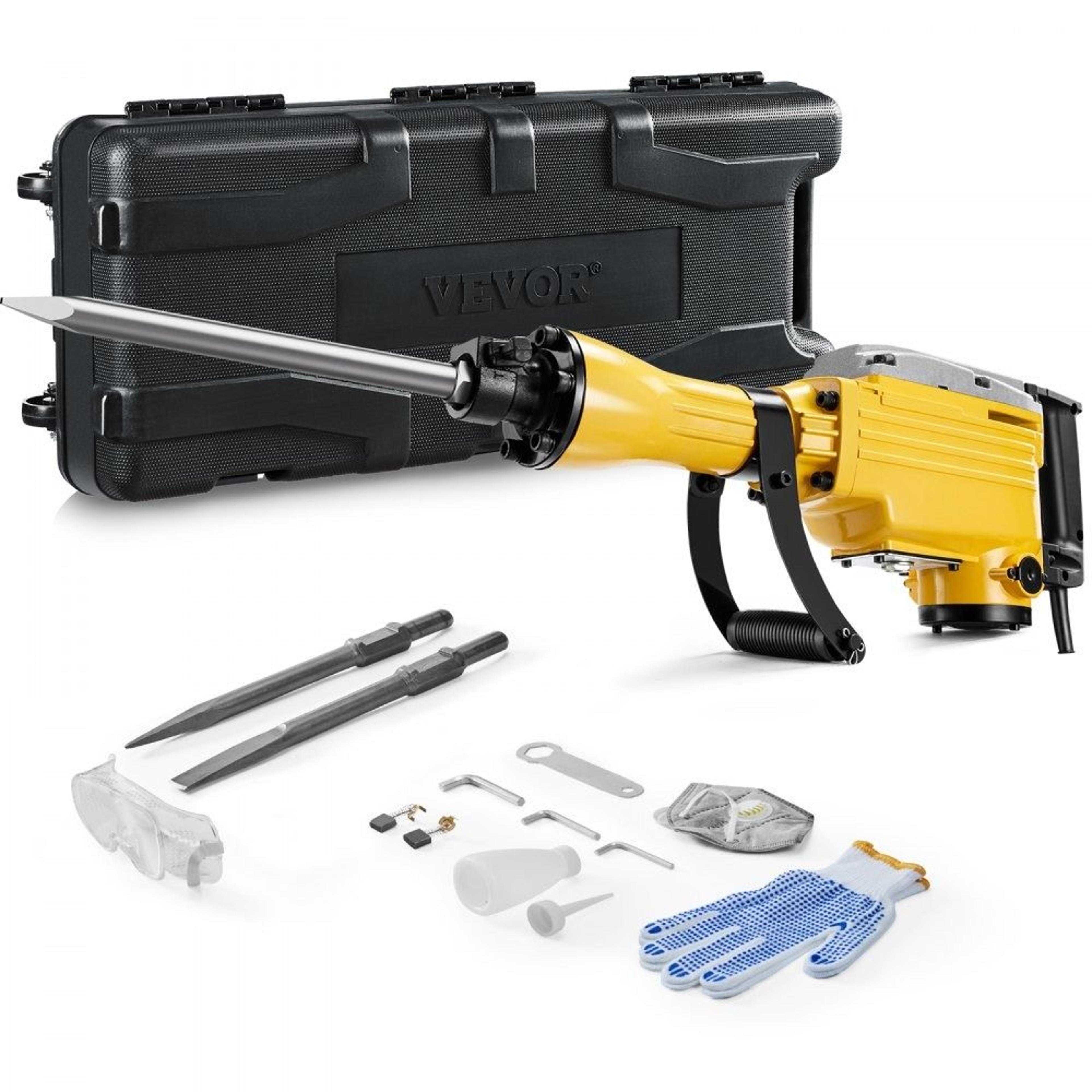 2200w heavy duty demolition jack hammer concrete breaker with chisels and carry case