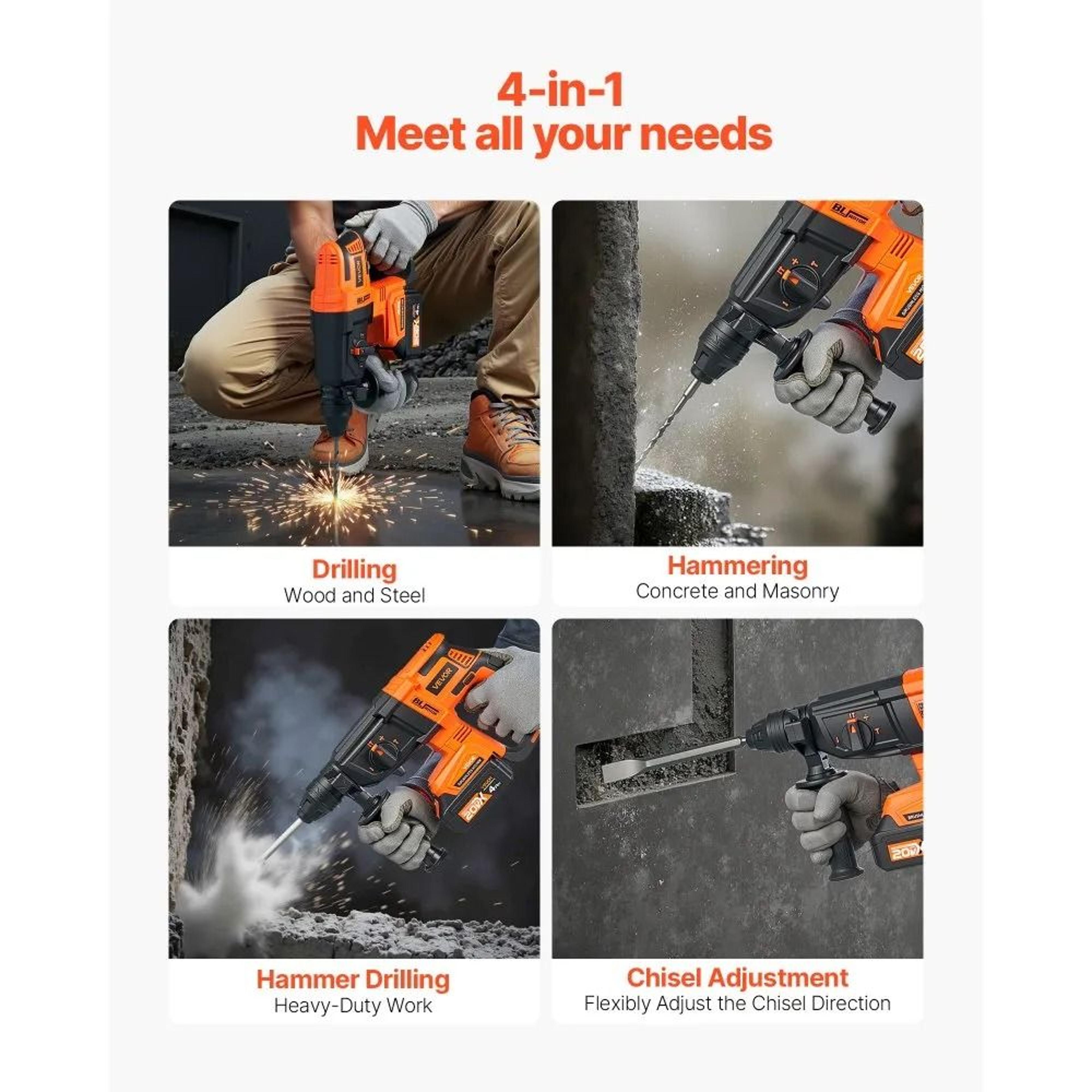 20V Brushless Cordless Rotary Hammer Drill Kit With SDS Plus And 4 Modes 5