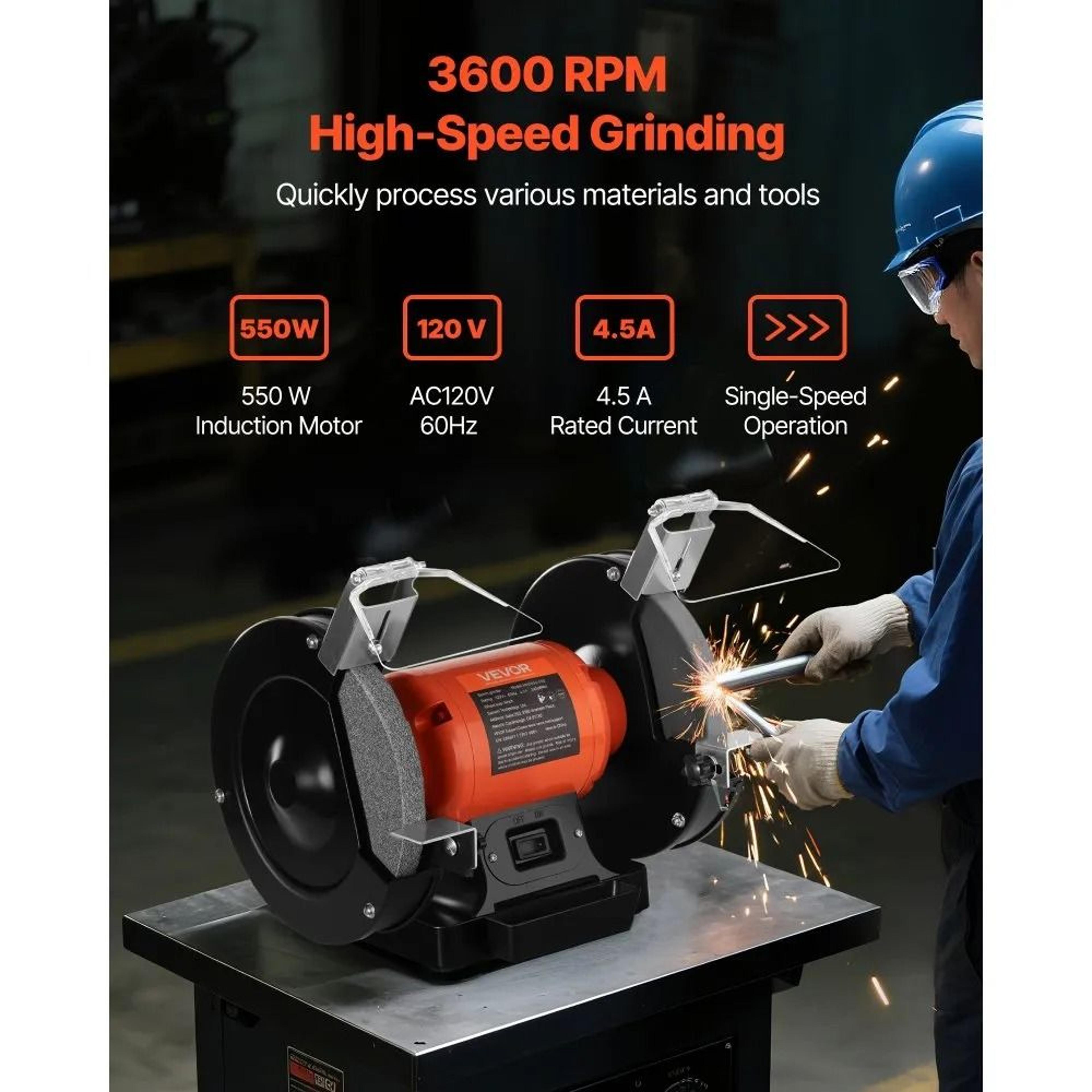 8 Inch Bench Grinder 550W High Speed Tool Sharpener With Adjustable Eye Shield 1