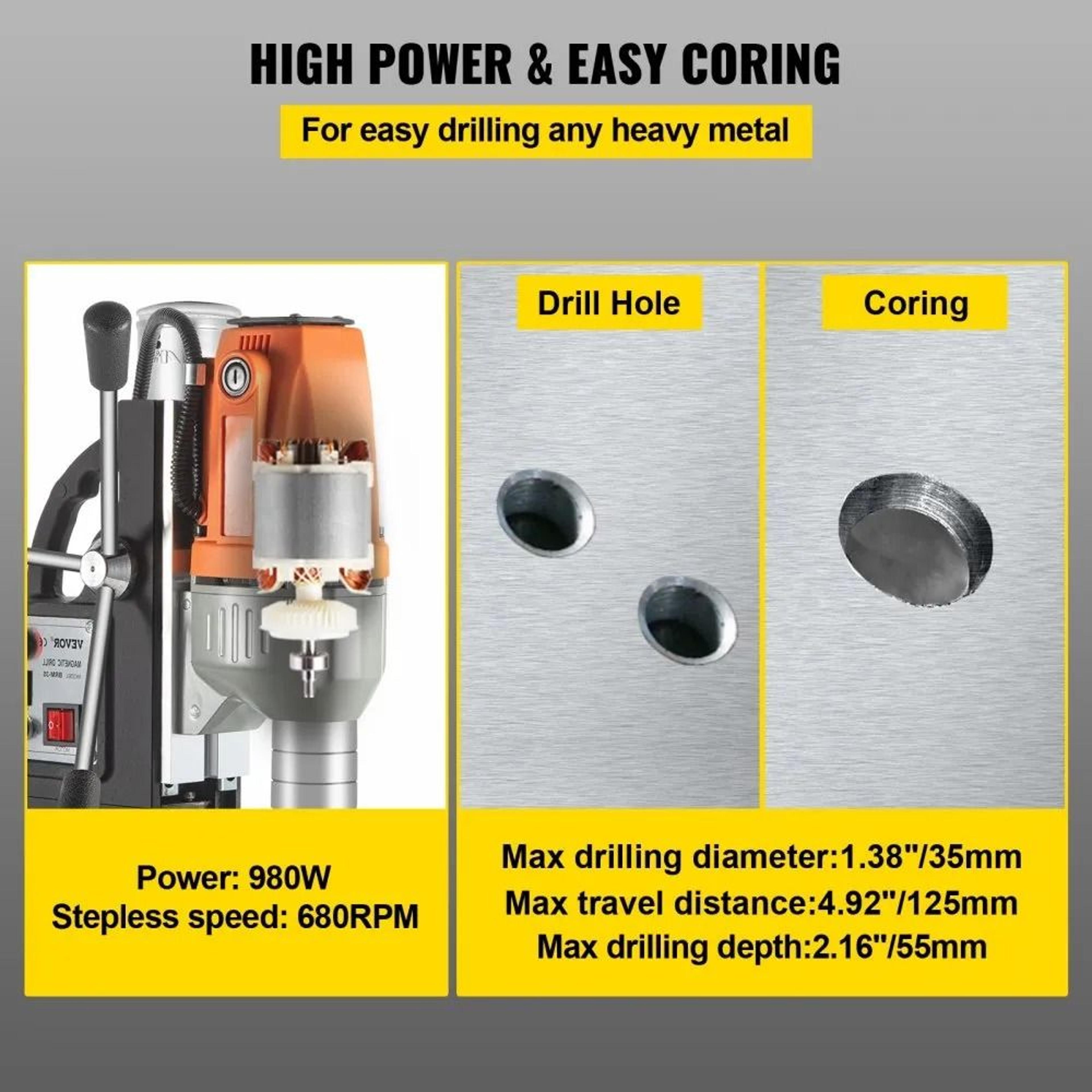 980W Magnetic Drill Press 35mm Core Drilling Machine For Metal Work 4