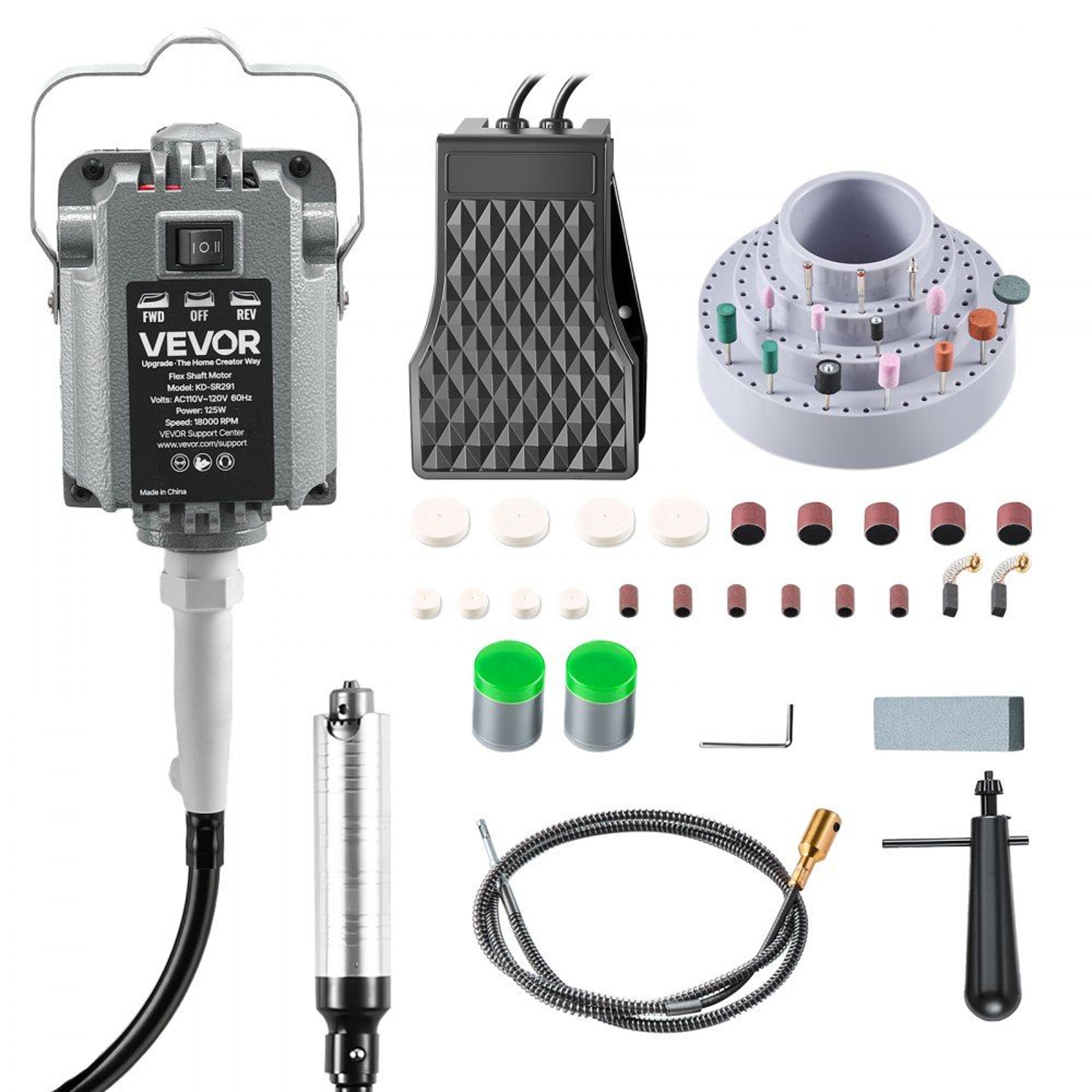 flex shaft grinder with foot pedal and 112 piece rotary tool kit