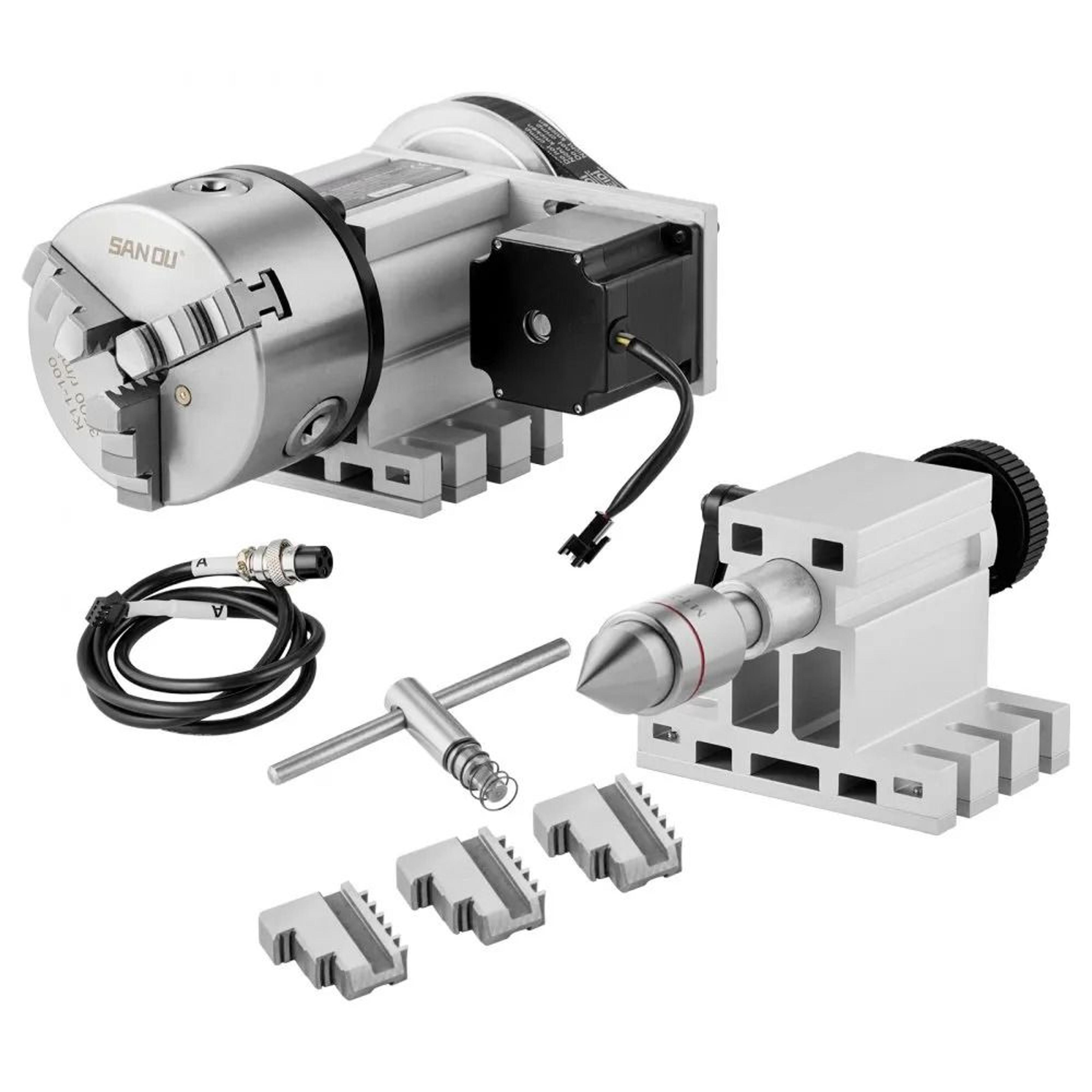 precision cnc 4th axis rotary table with 100mm 3 jaw chuck and mt2 tailstock