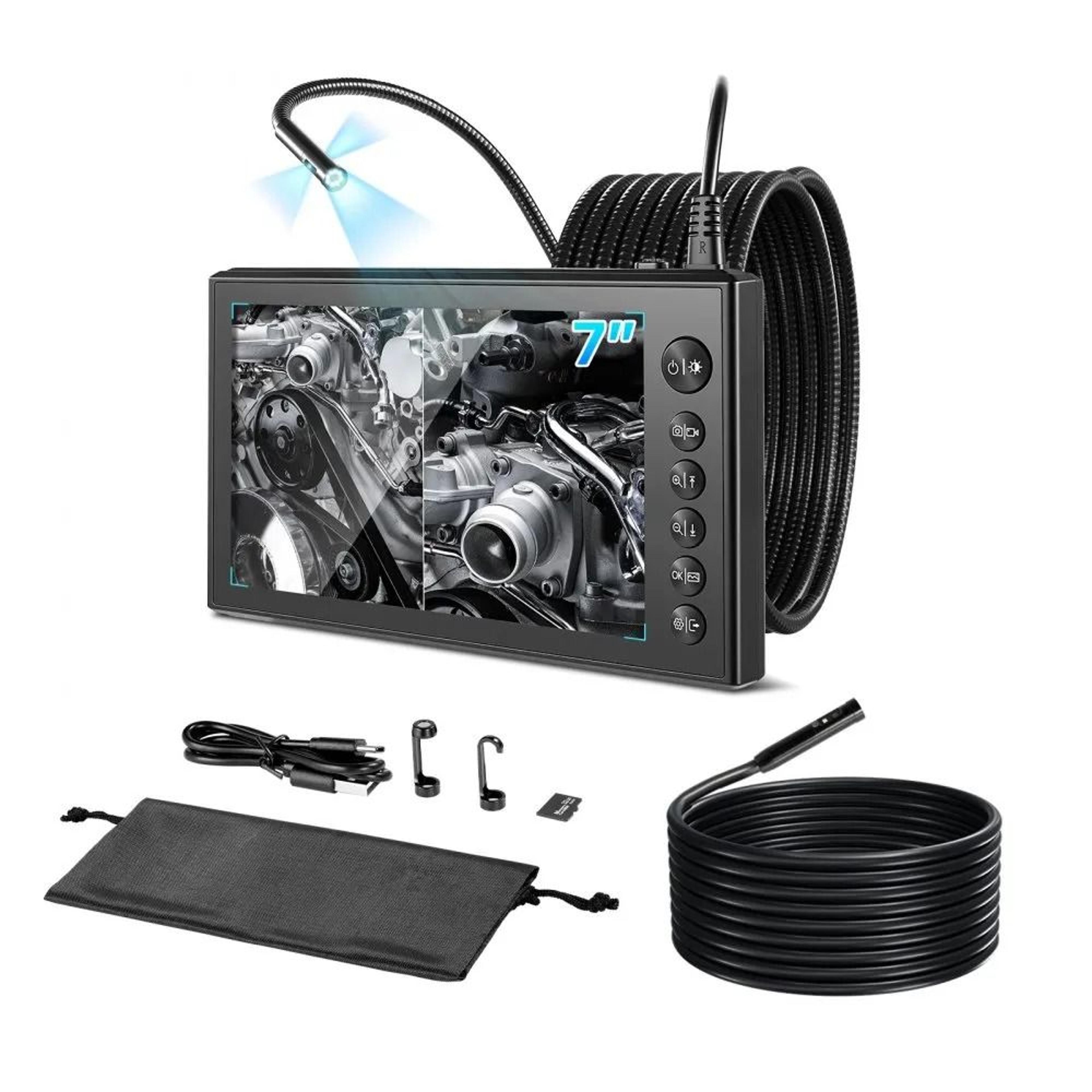 triple lens industrial borescope camera with dual cables and 7 inch hd screen