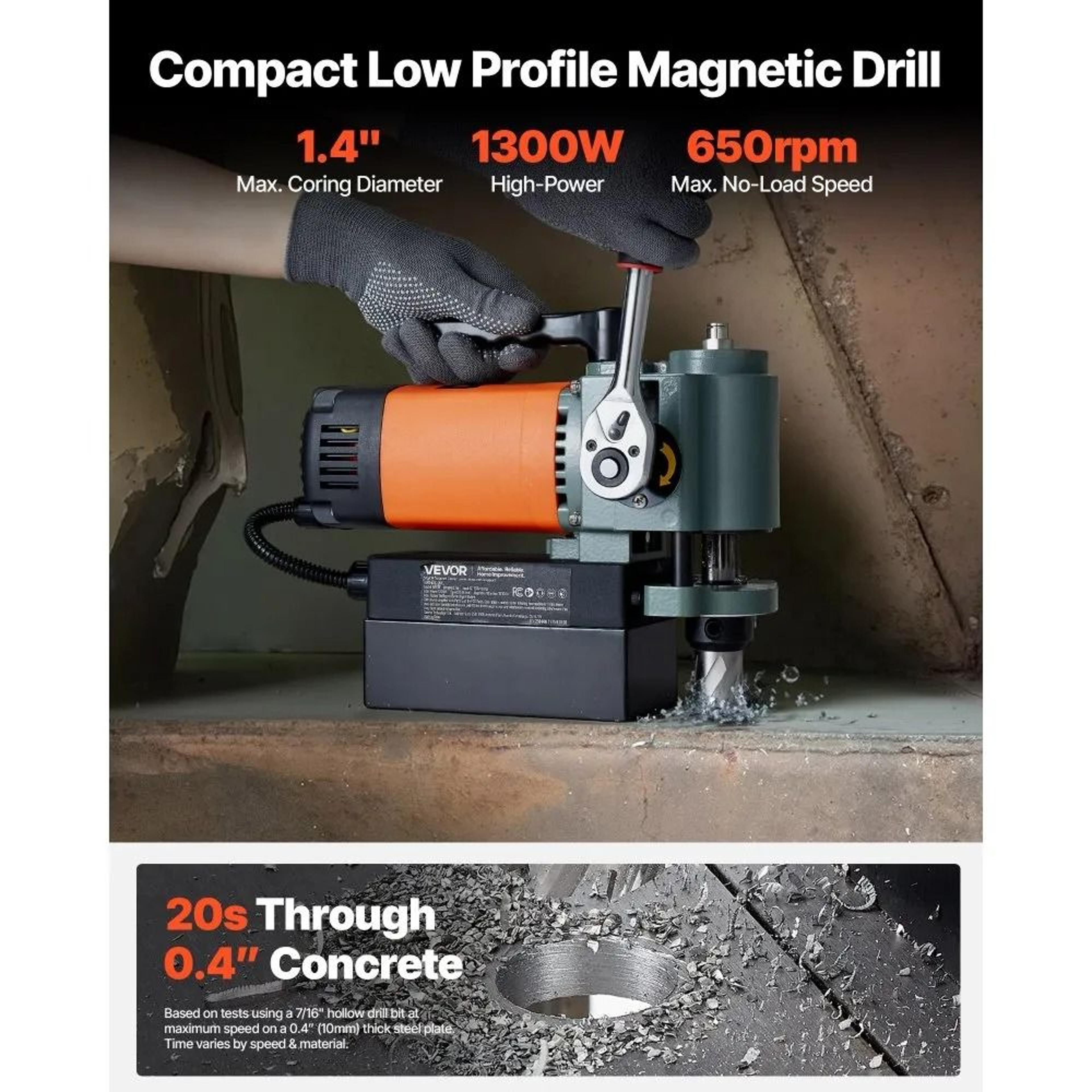 Low Profile Magnetic Drill Press 1300W Portable Mag Drill Machine For Metal Drilling 1