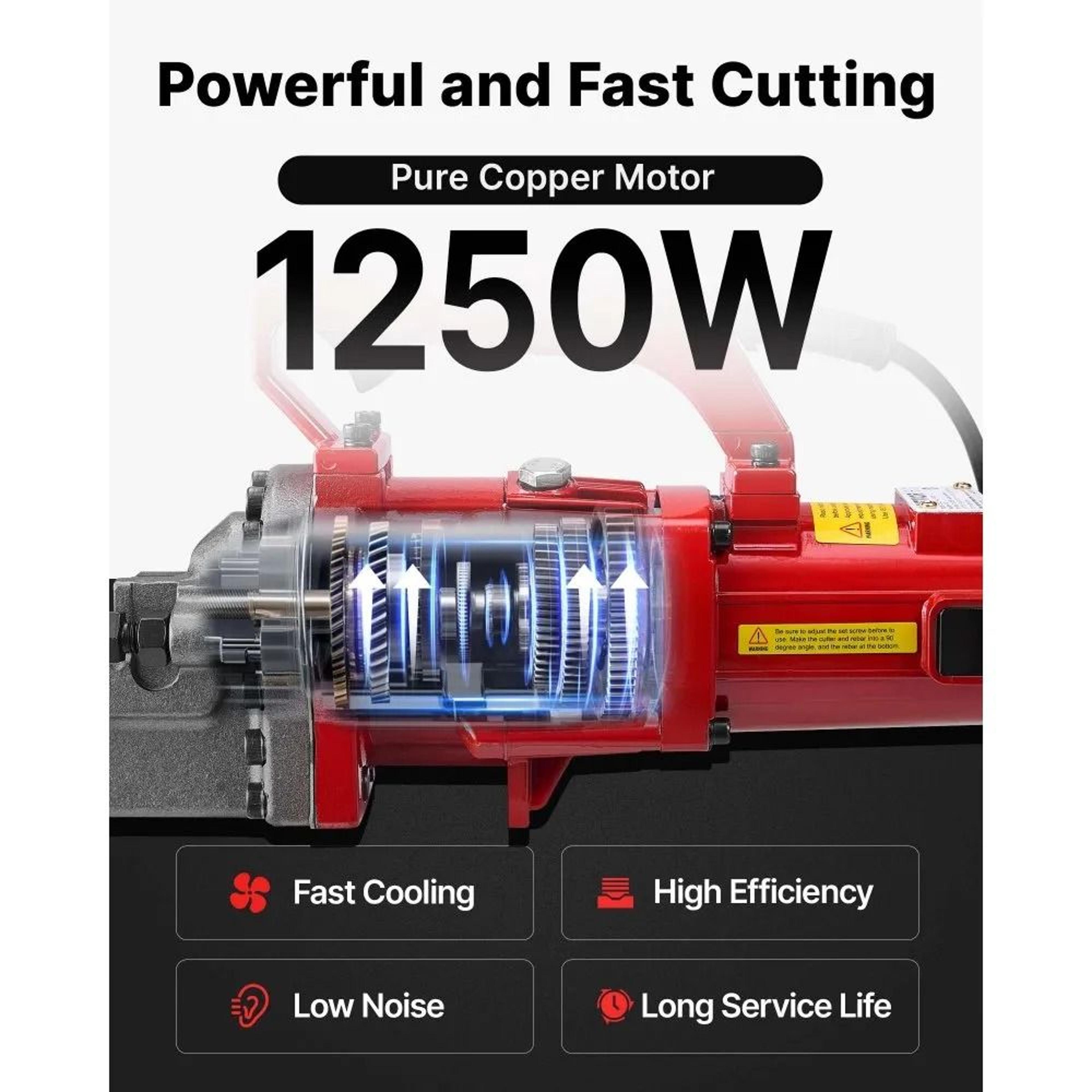 Portable Electric Hydraulic Rebar Cutter 1250W Heavy Duty Steel Bar Cutting Tool 1