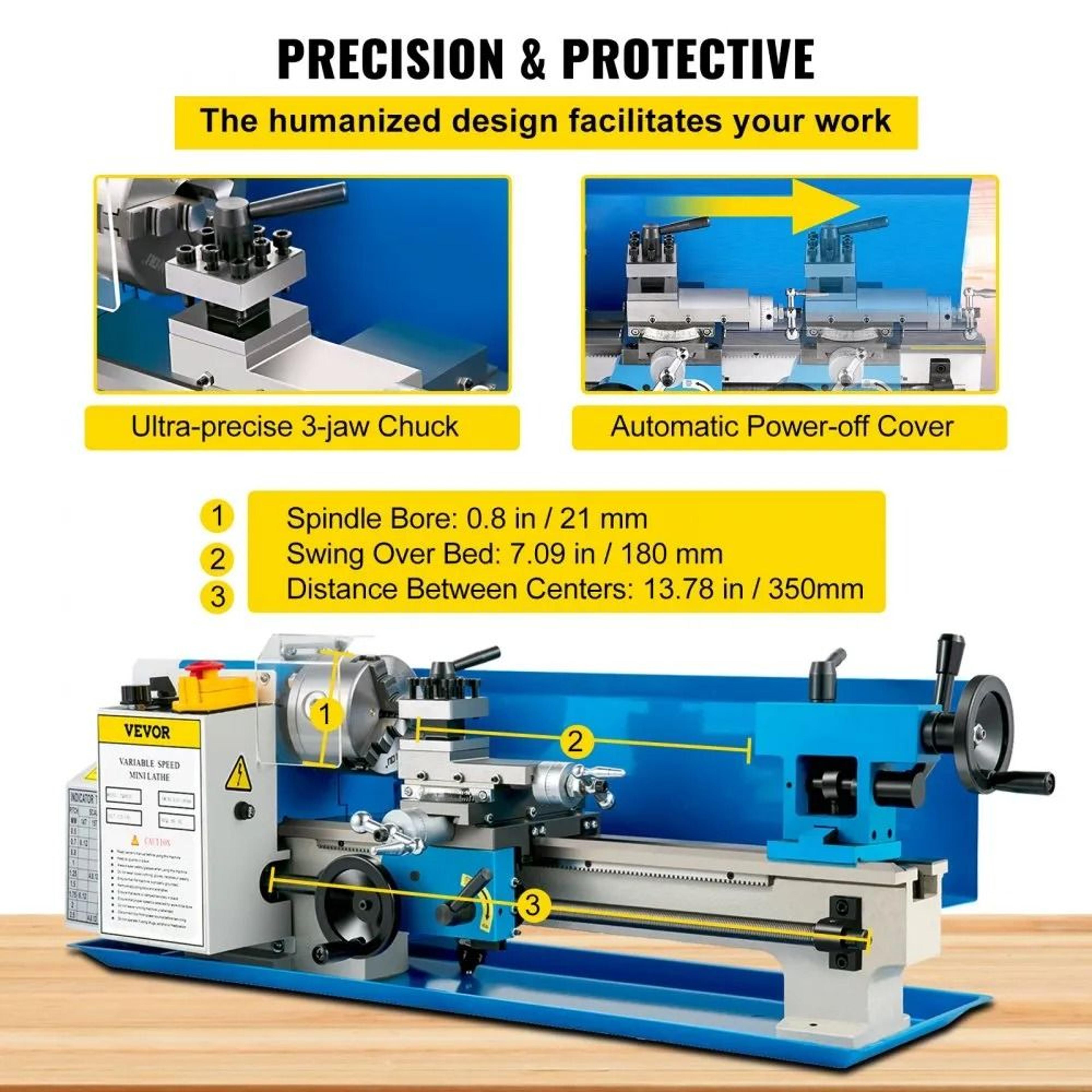 7x14 Mini Metal Lathe 550W Variable Speed Benchtop Metal Turning Machine 4