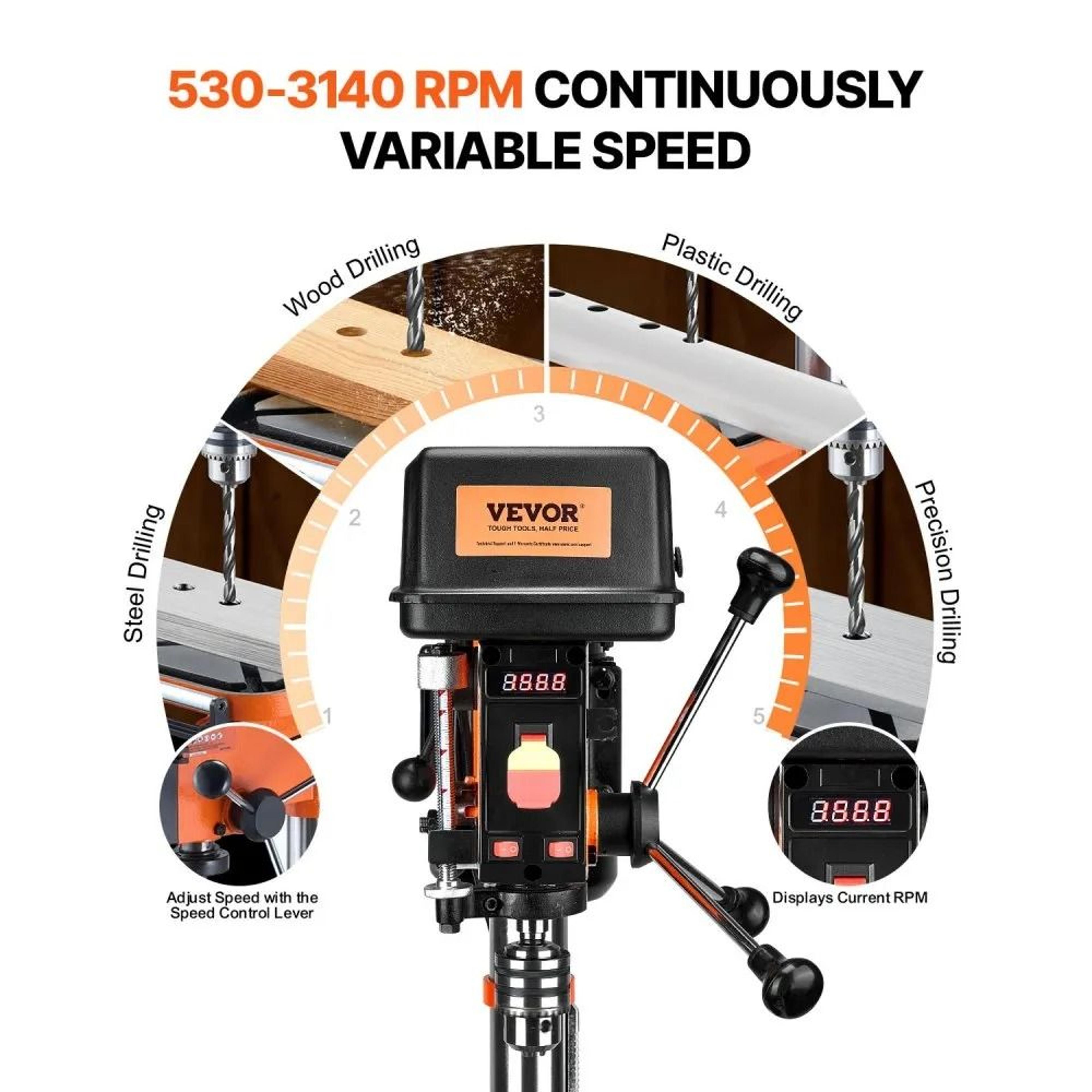 12 Inch Variable Speed Benchtop Drill Press For Wood And Metal 5